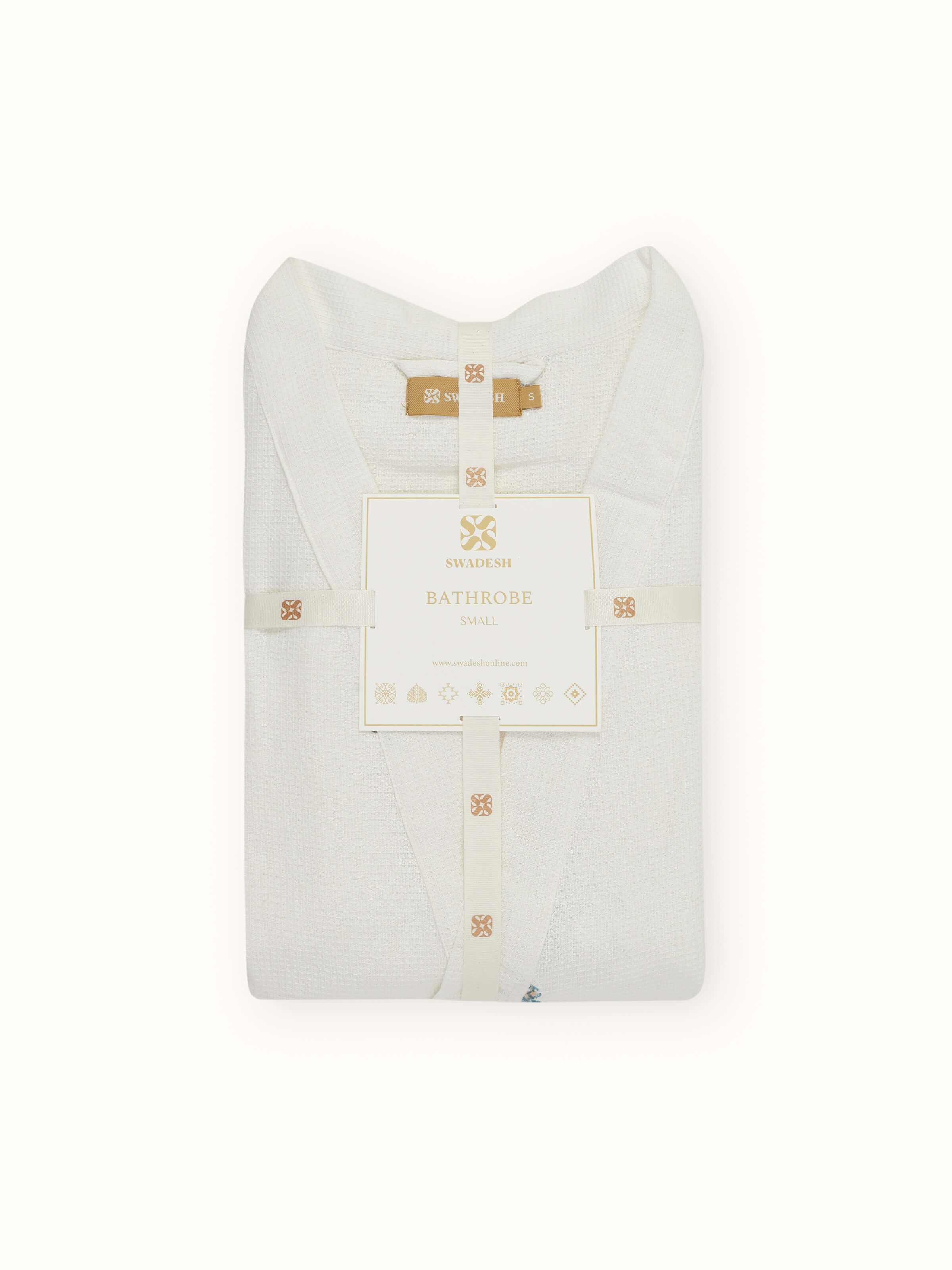 Full view of the blue floral cotton Sanganeri block printed bathrobe displayed with a focus on the pattern and texture