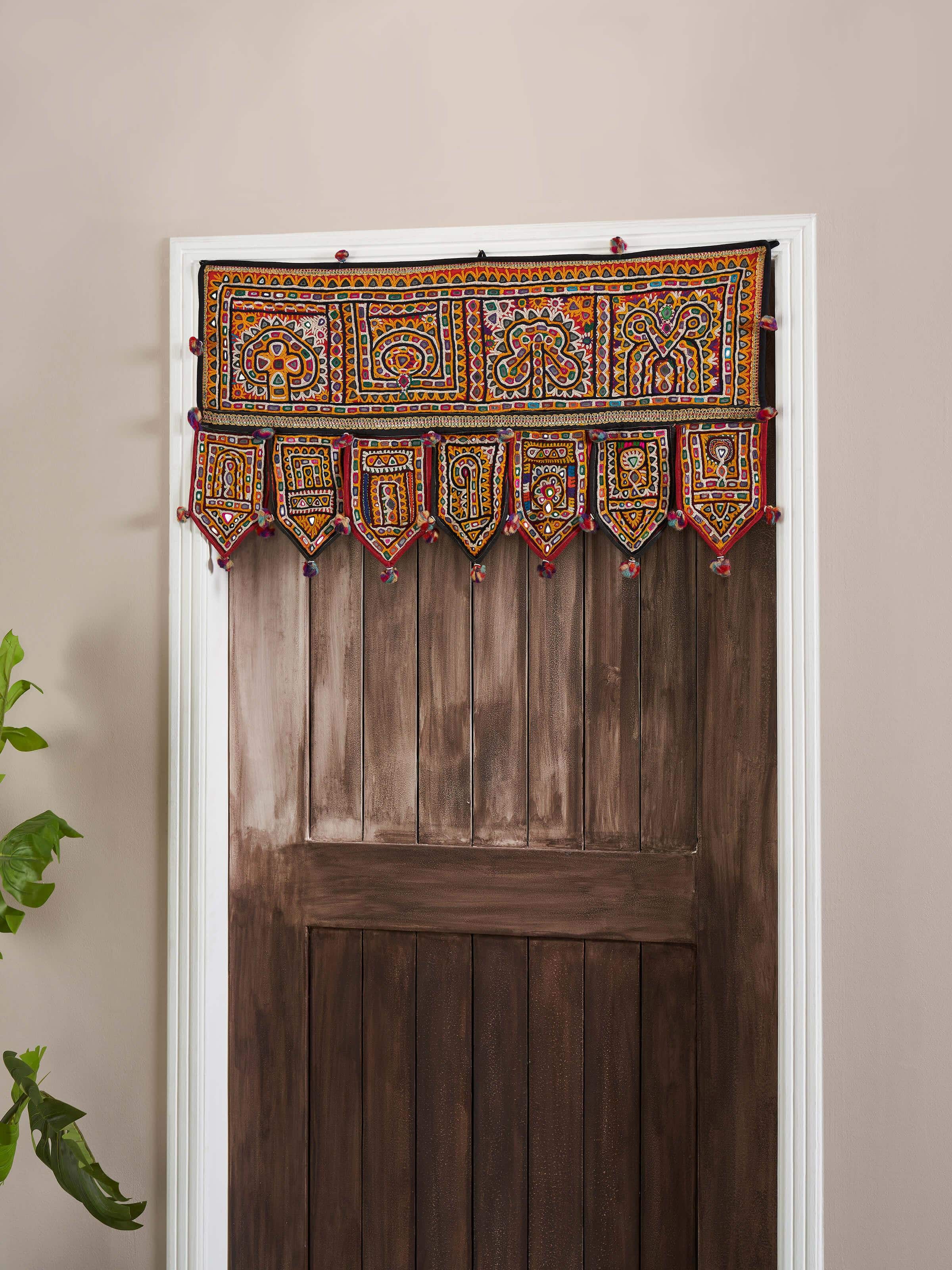 Side view of Kutch Embroidery Geometric Toran, highlighting the detailed embroidery work