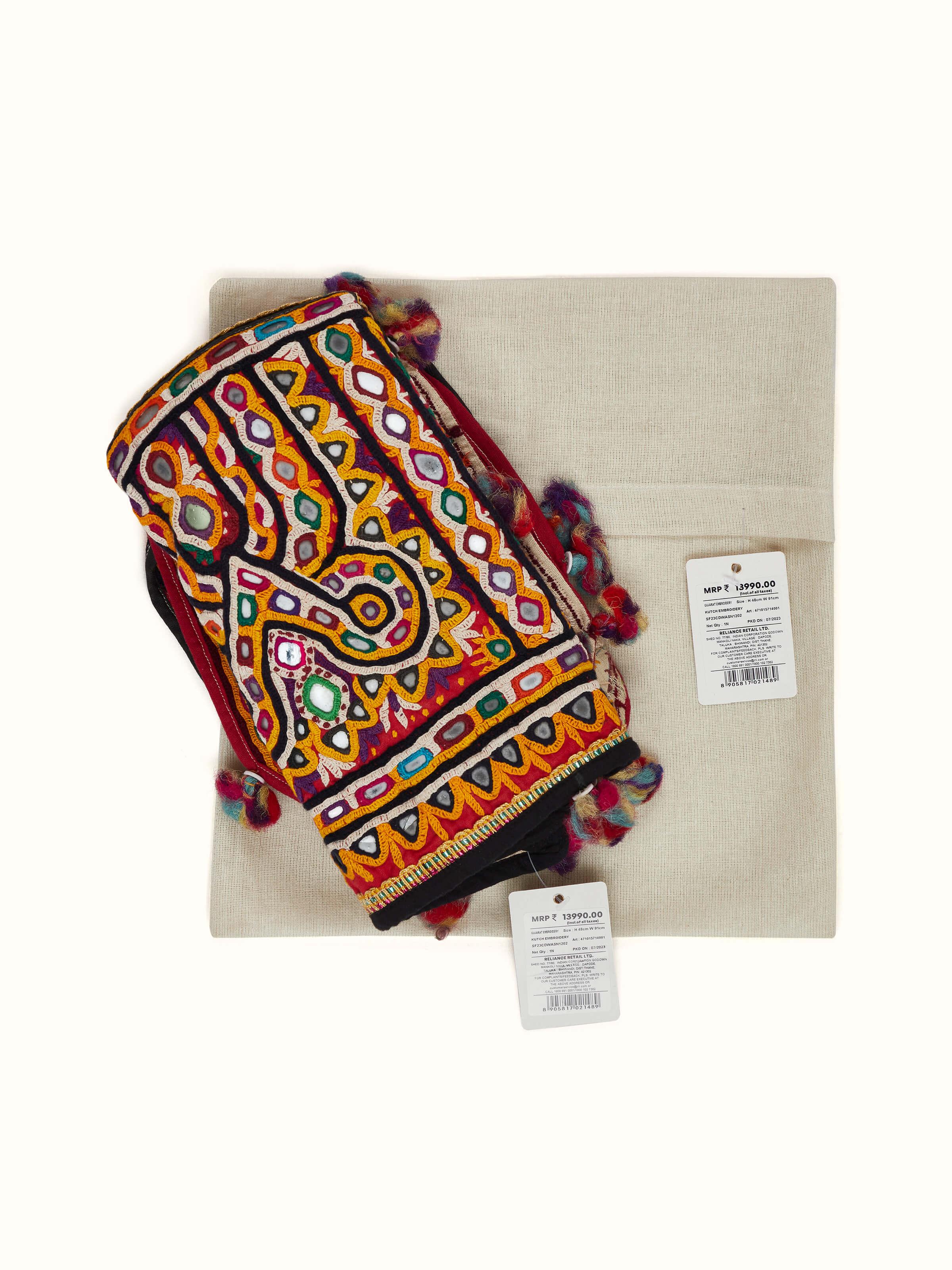 Artistic view of Kutch Embroidery Geometric Toran, displaying the toran from a unique angle