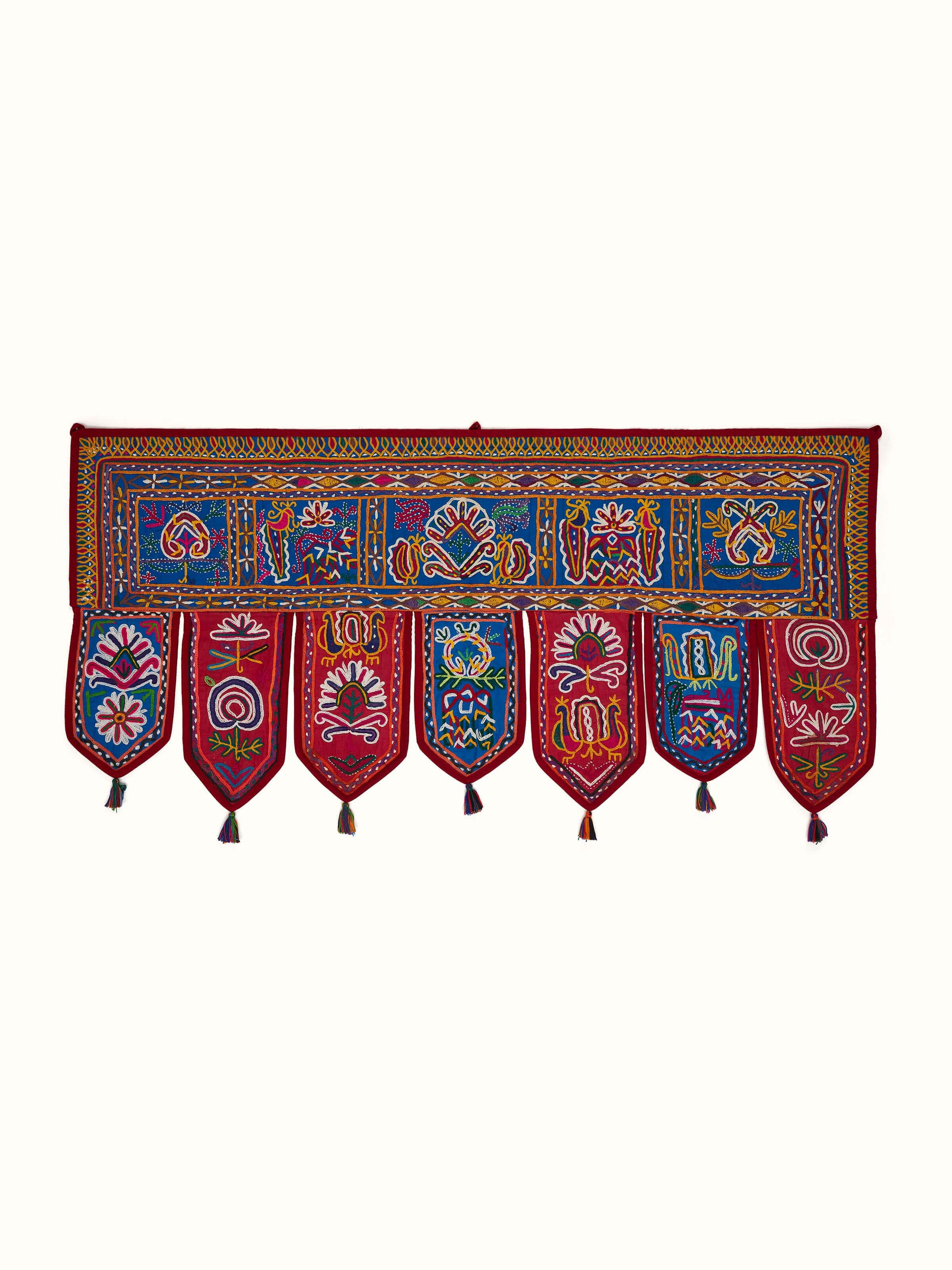 Front view of Kutch Embroidery Floral Toran by Swadesh showcasing the intricate floral embroidery with vibrant colors.