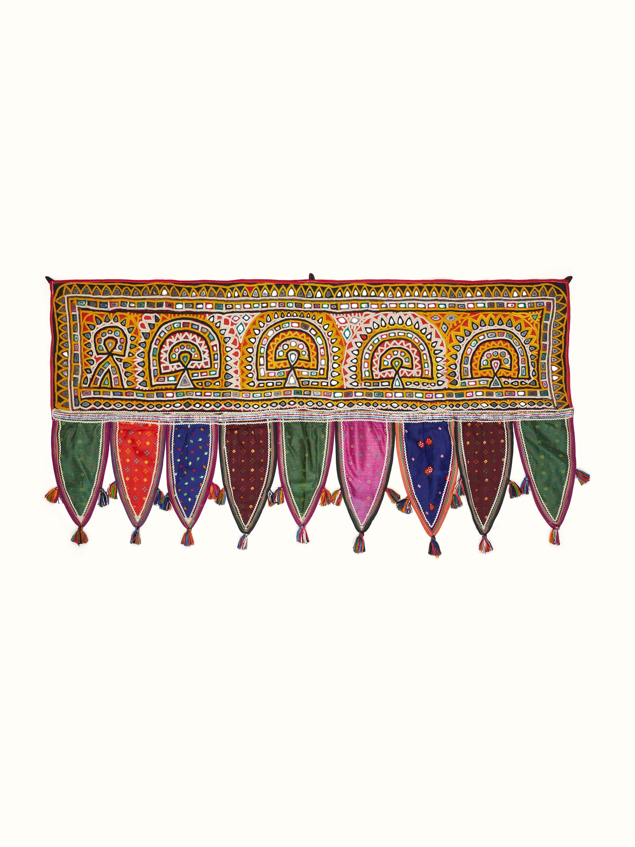 Front view of Kutch embroidery patterned toran showcasing colorful and intricate embroidery