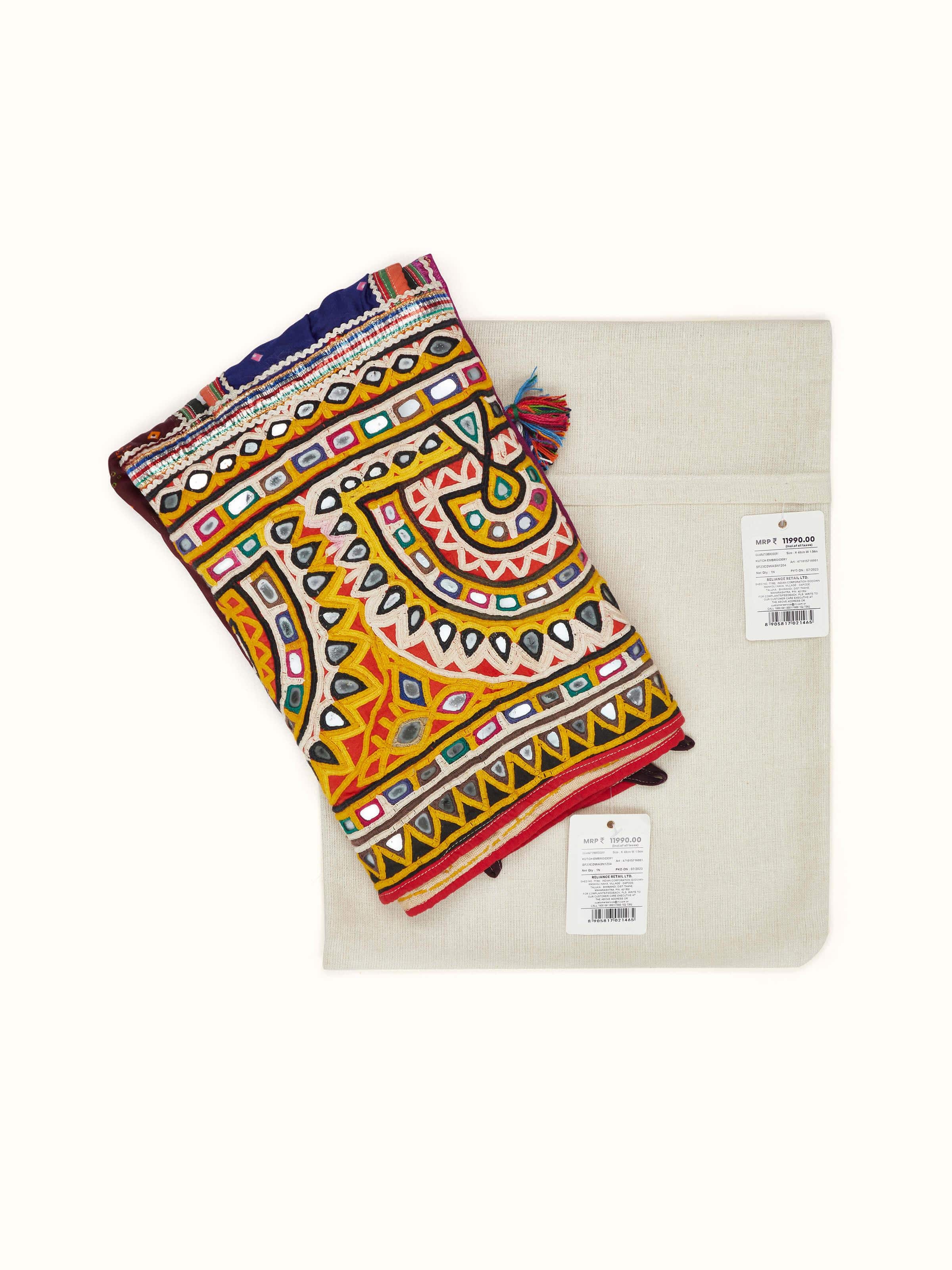 Artistic view of Kutch embroidery patterned toran with emphasis on embroidery details and colors