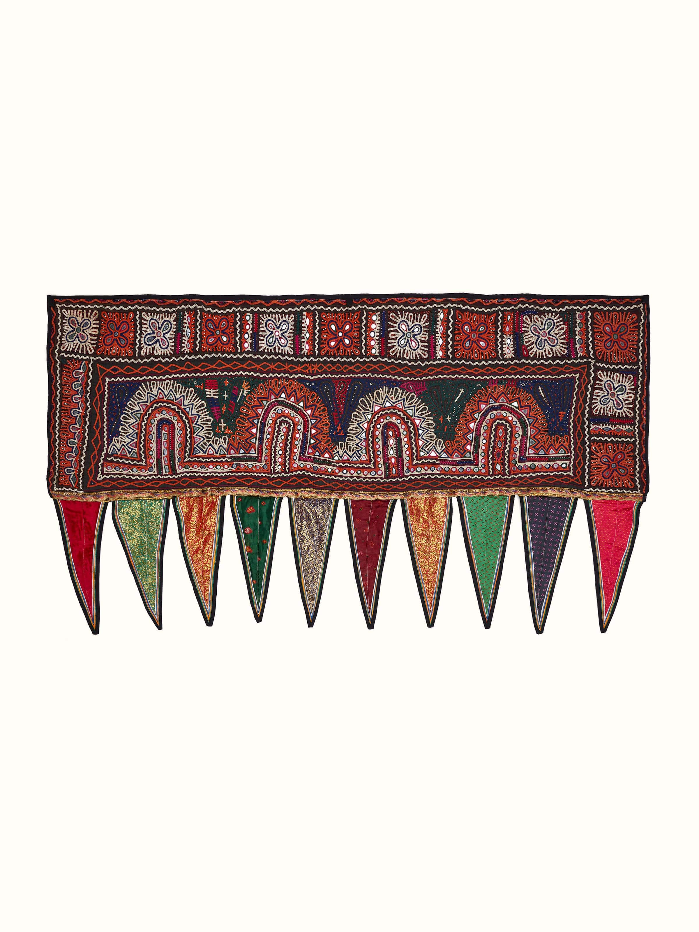 Front view of Kutch Embroidery Floral Toran, featuring vibrant colors and traditional embroidery details.