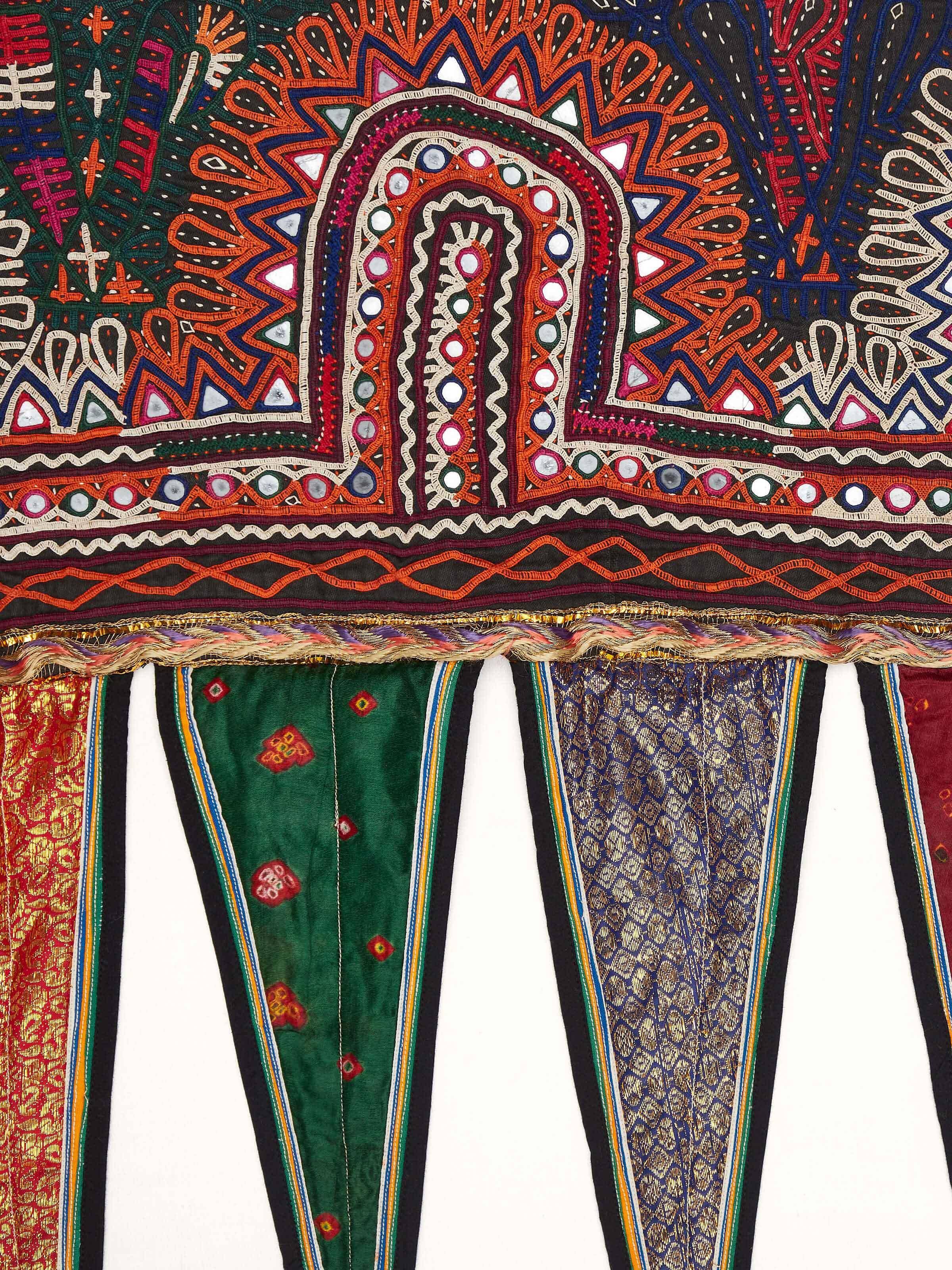 Angled view of Kutch Embroidery Floral Toran, highlighting the craftsmanship and artistic embroidery patterns.