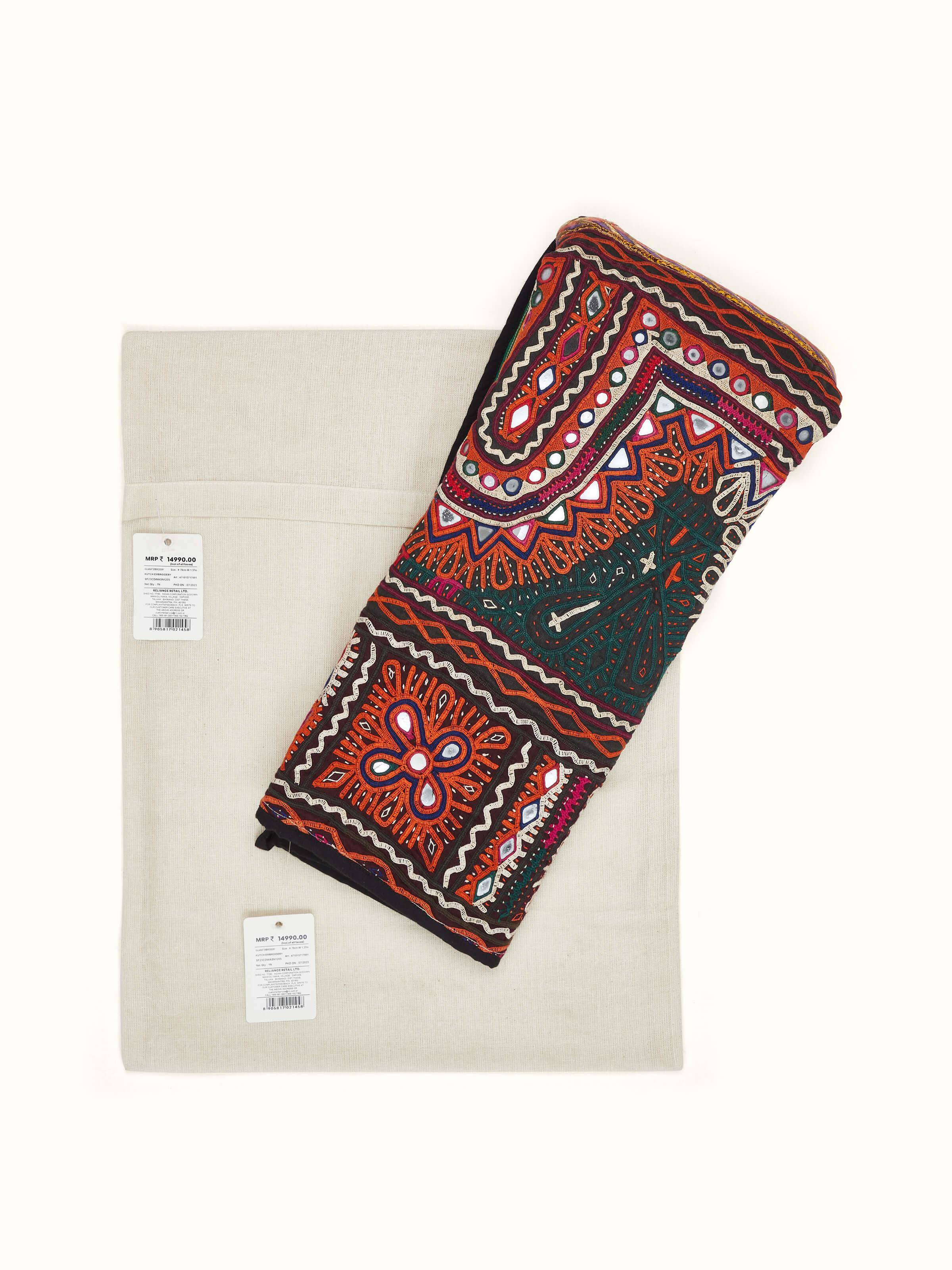 Detailed view of Kutch Embroidery Floral Toran, focusing on the fine embroidery work and vibrant colors.