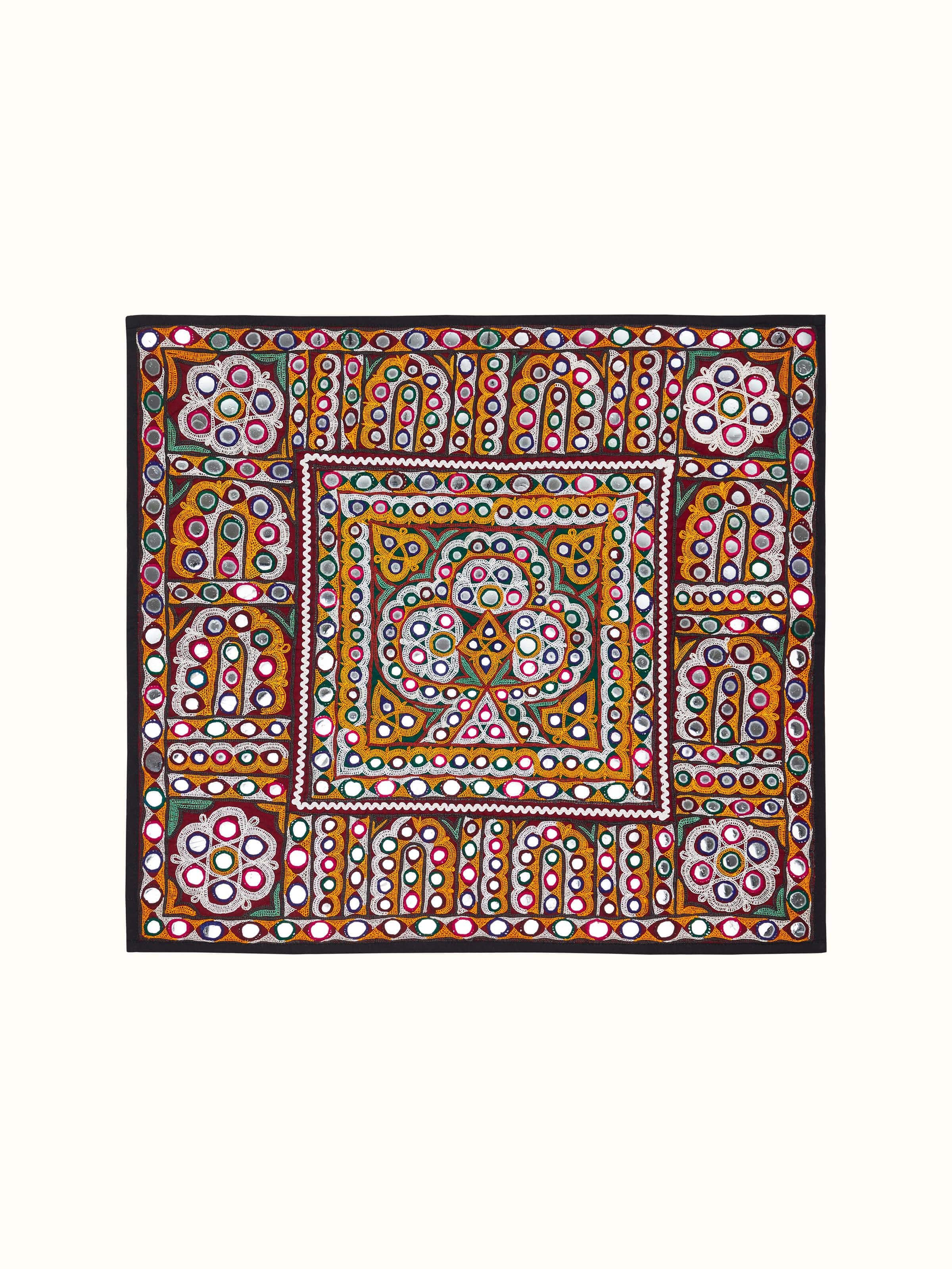 Front view of Kutch Embroidery Trees & Flowers Wall Hanging from Swadesh, showcasing vibrant embroidery and traditional patterns.