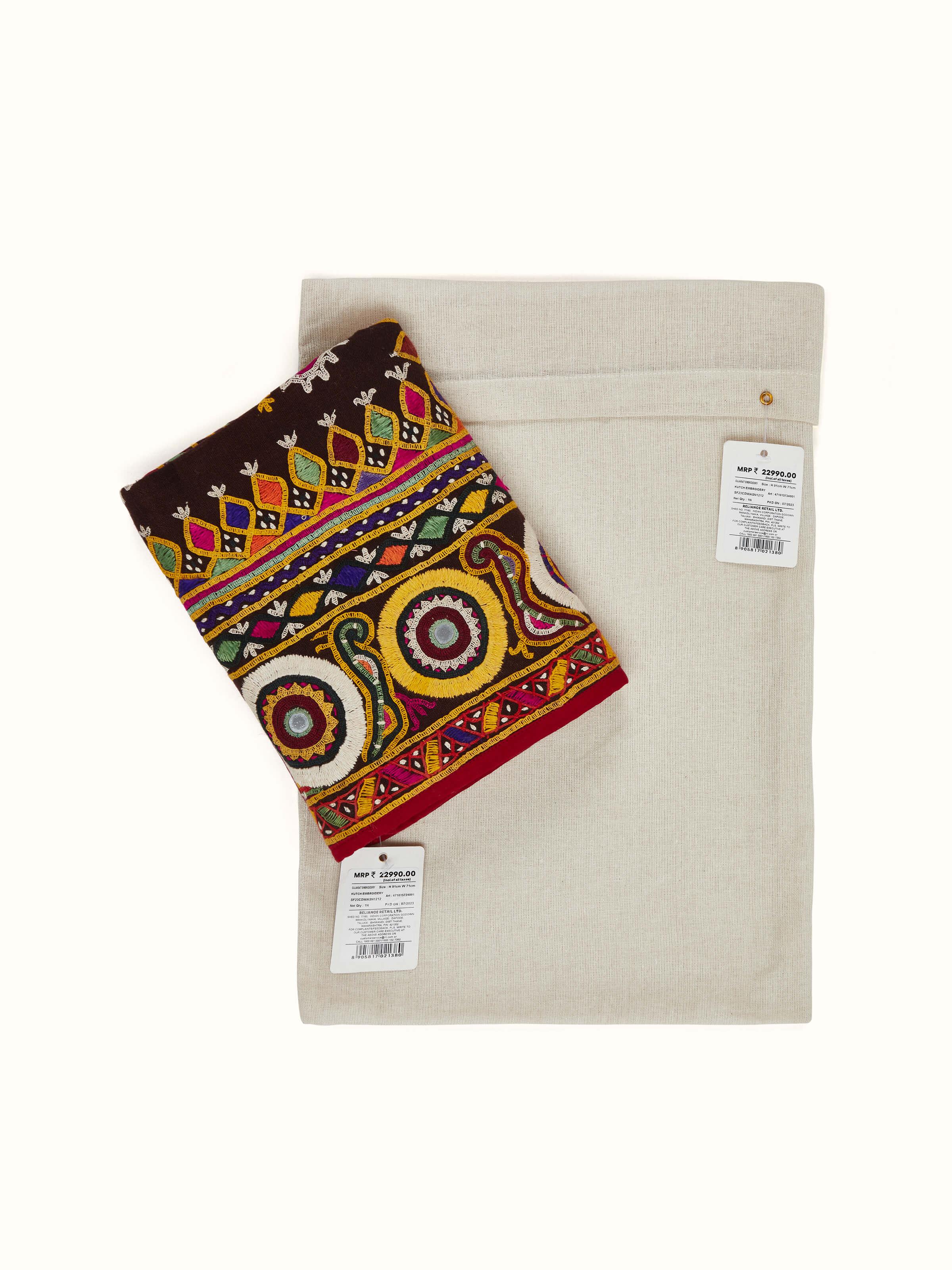Side view of Kutch embroidery flowers & birds wall hanging showing the vibrant and textured design.