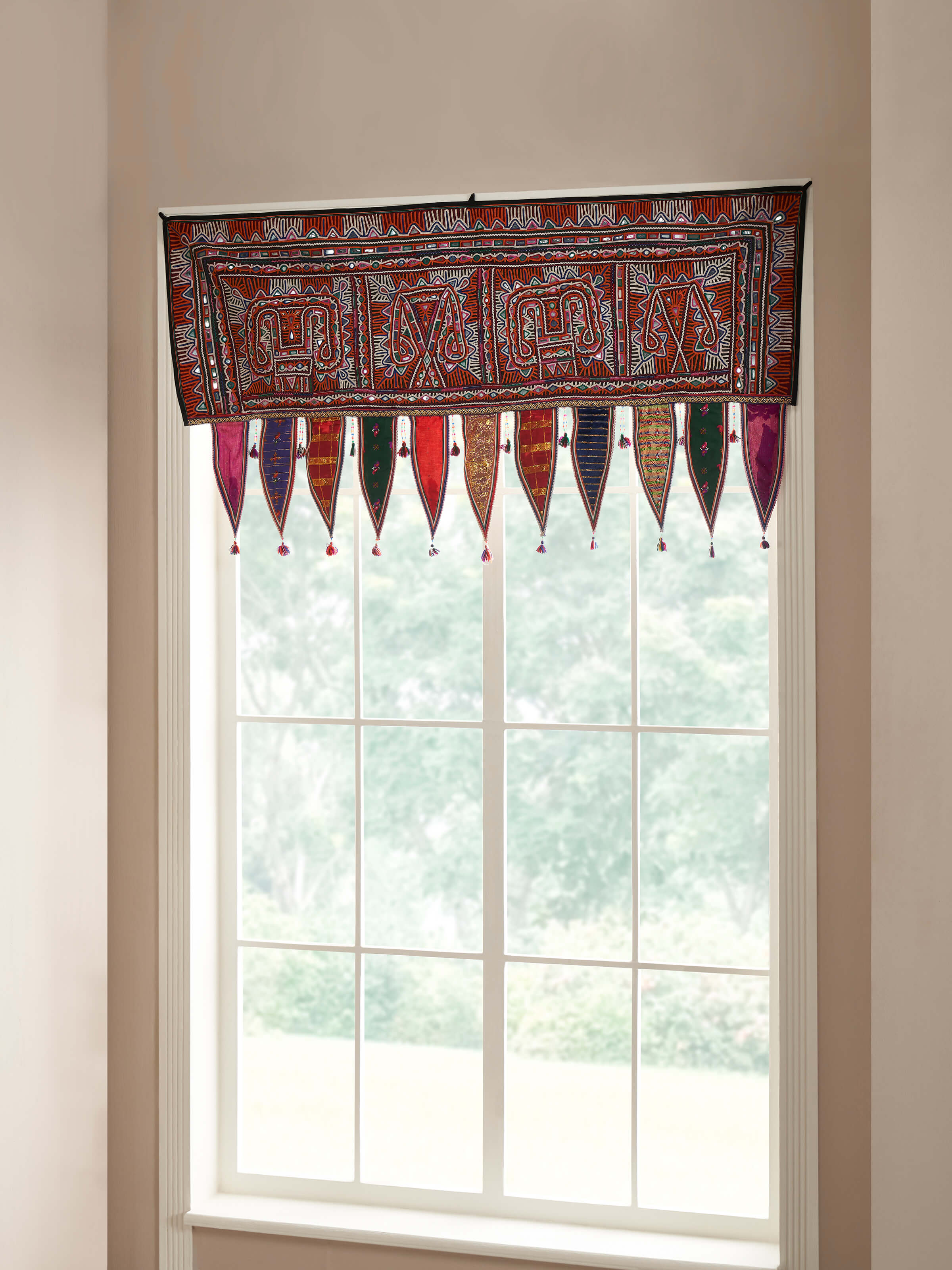 Side view of Kutch embroidery toran highlighting the rich textures and intricate patterns