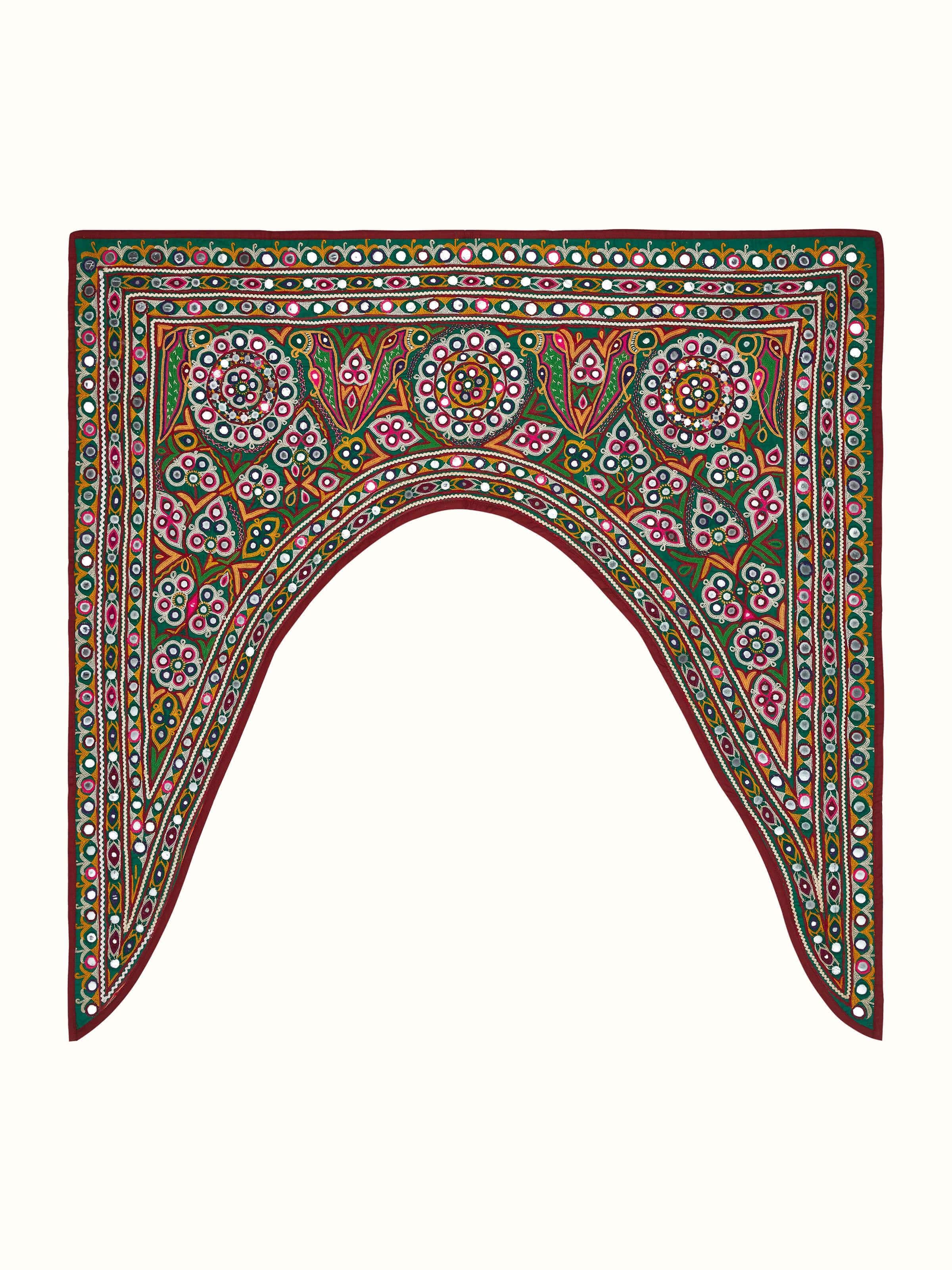 Front view of Kutch Embroidery Geometric Toran showcasing its intricate geometric patterns and vibrant colors
