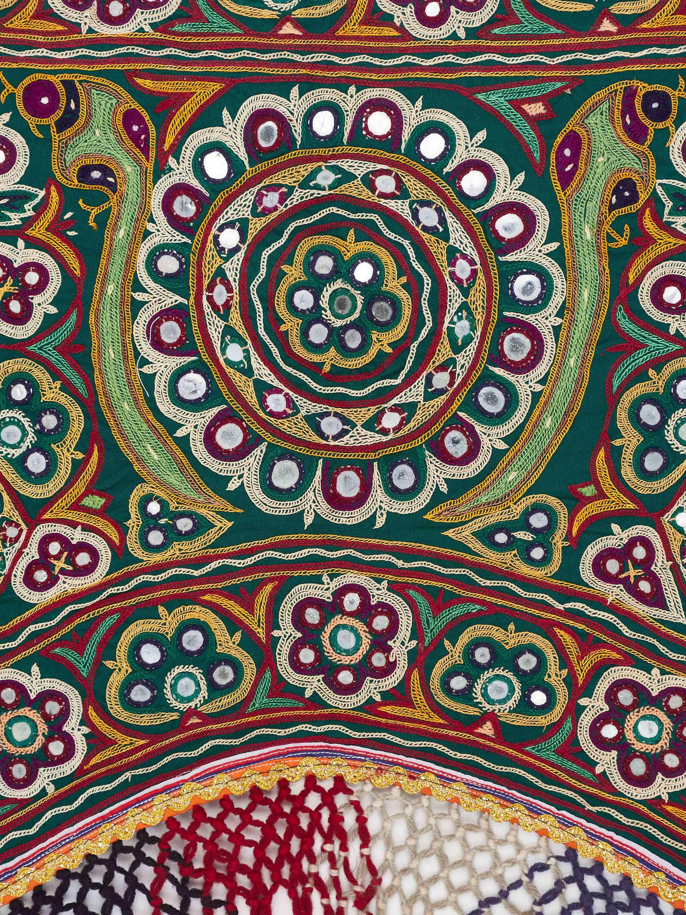 Detailed view of Kutch embroidery flowers & leaves toran highlighting craftsmanship