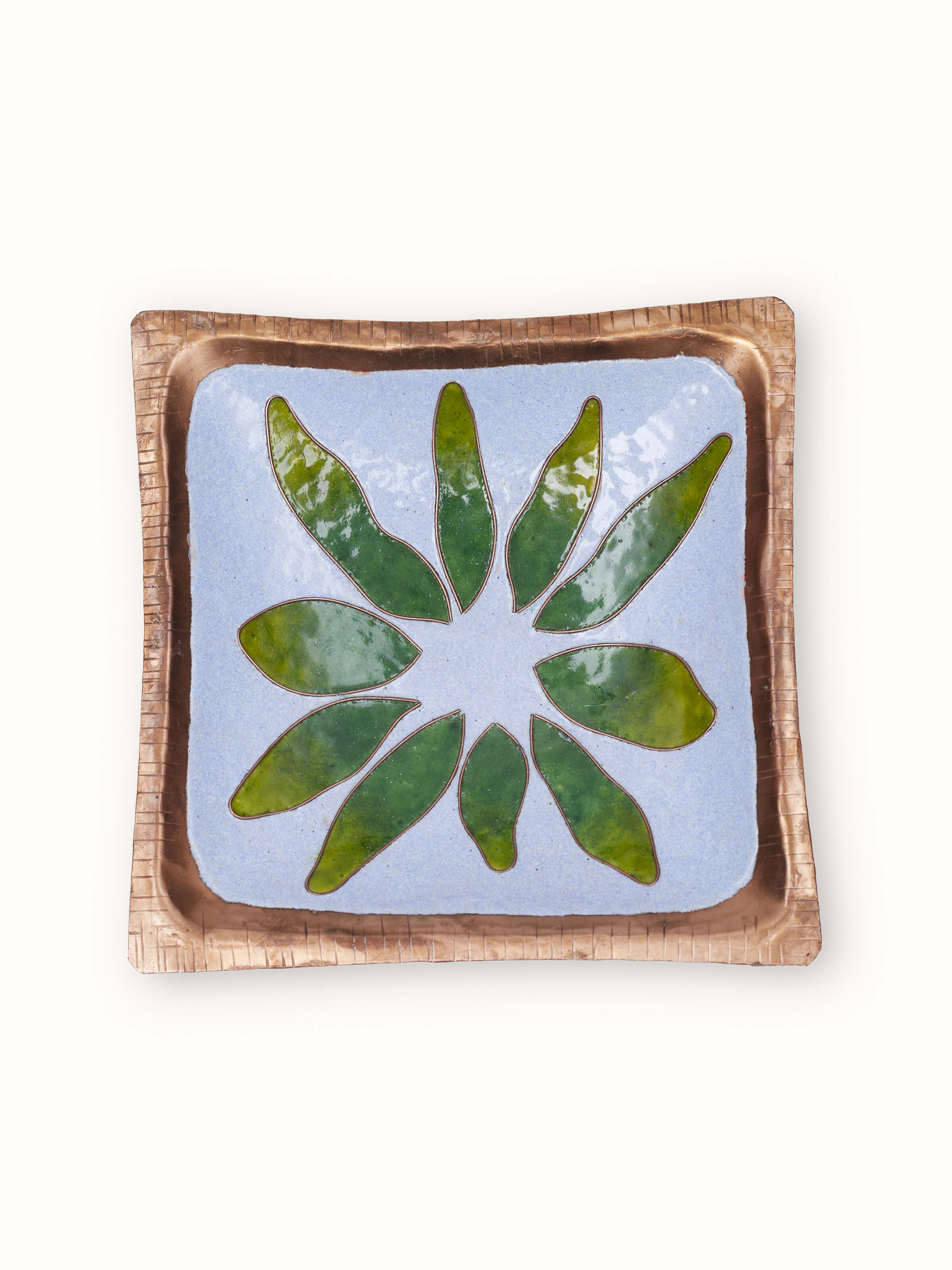 Angled view of Copper Tray (8 x 8 inches), demonstrating the depth and shape of the tray