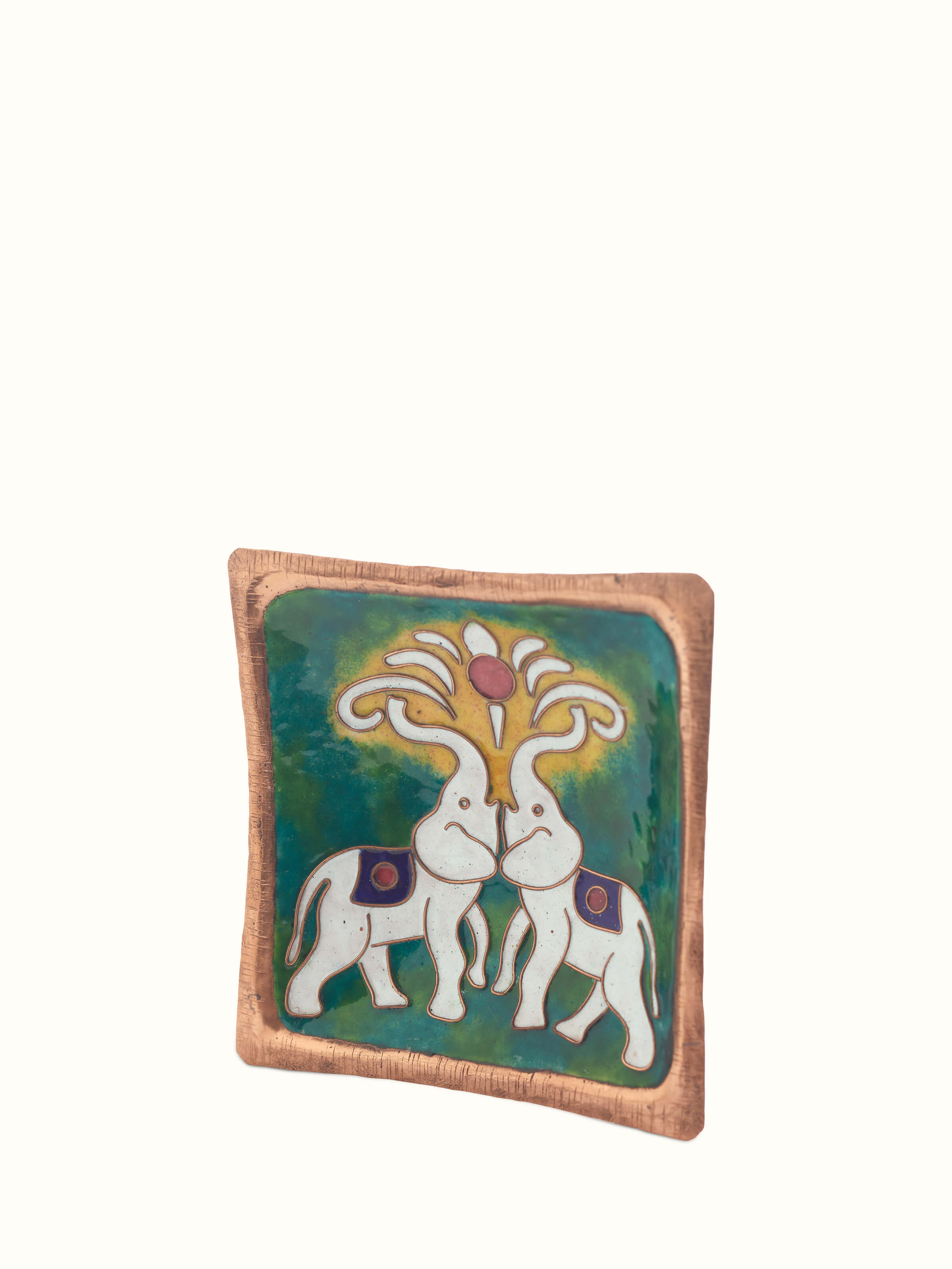 Side view of copper tray showing its rich color and texture.