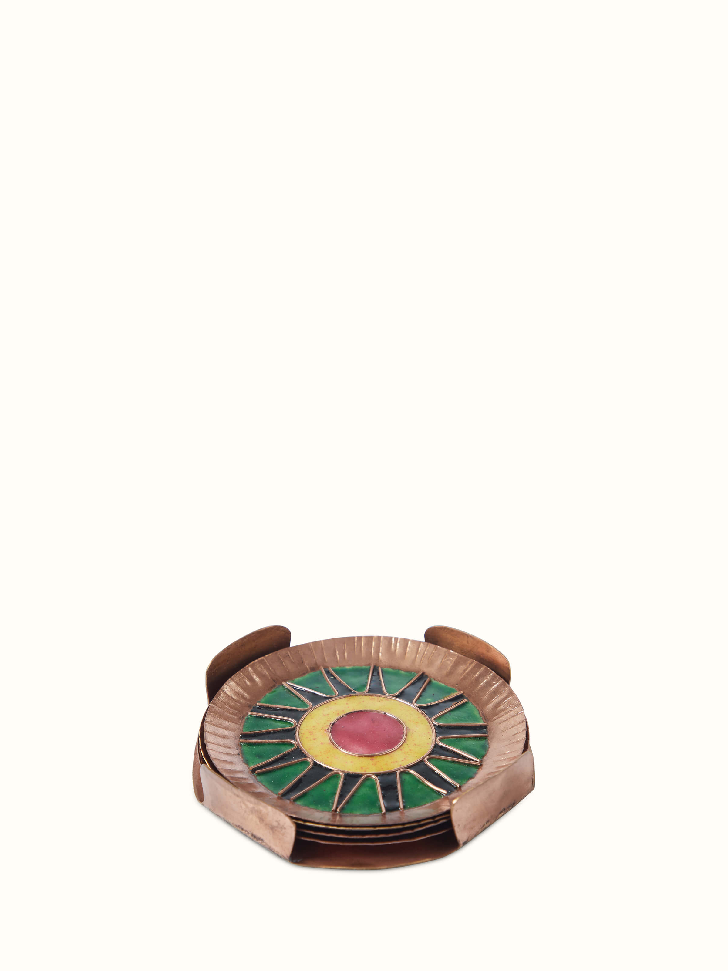 Front view of Copper tea coaster highlighting its elegant design and copper finish.