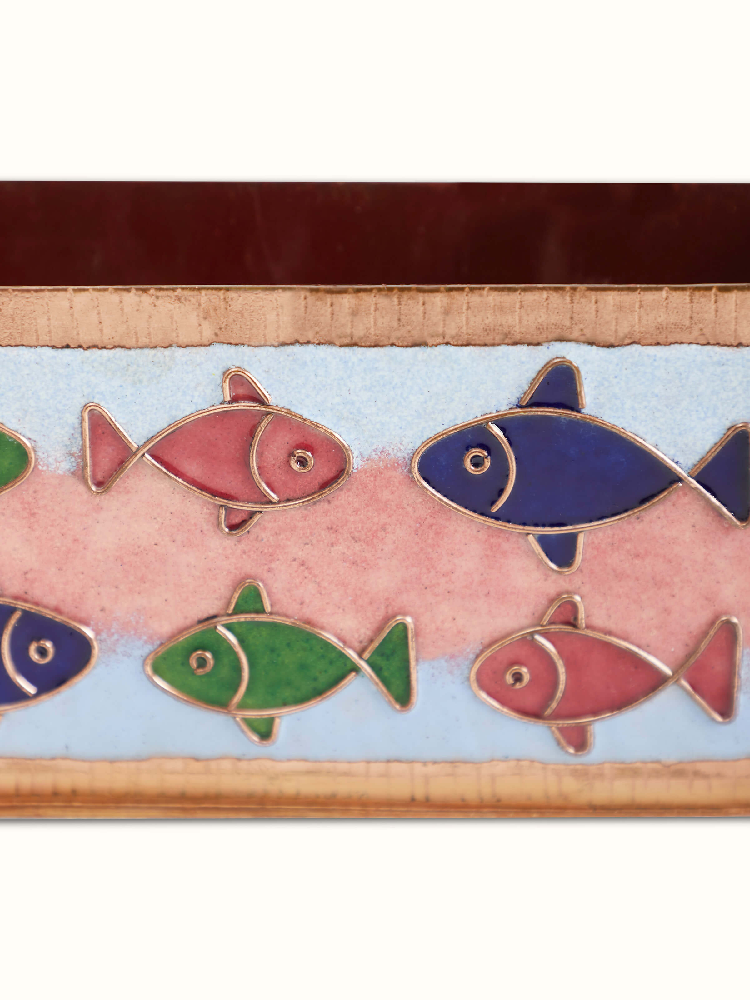 Rear view of Copper Fish Motif Pen Holder, showcasing the detailed fish design on the back of the pen holder.