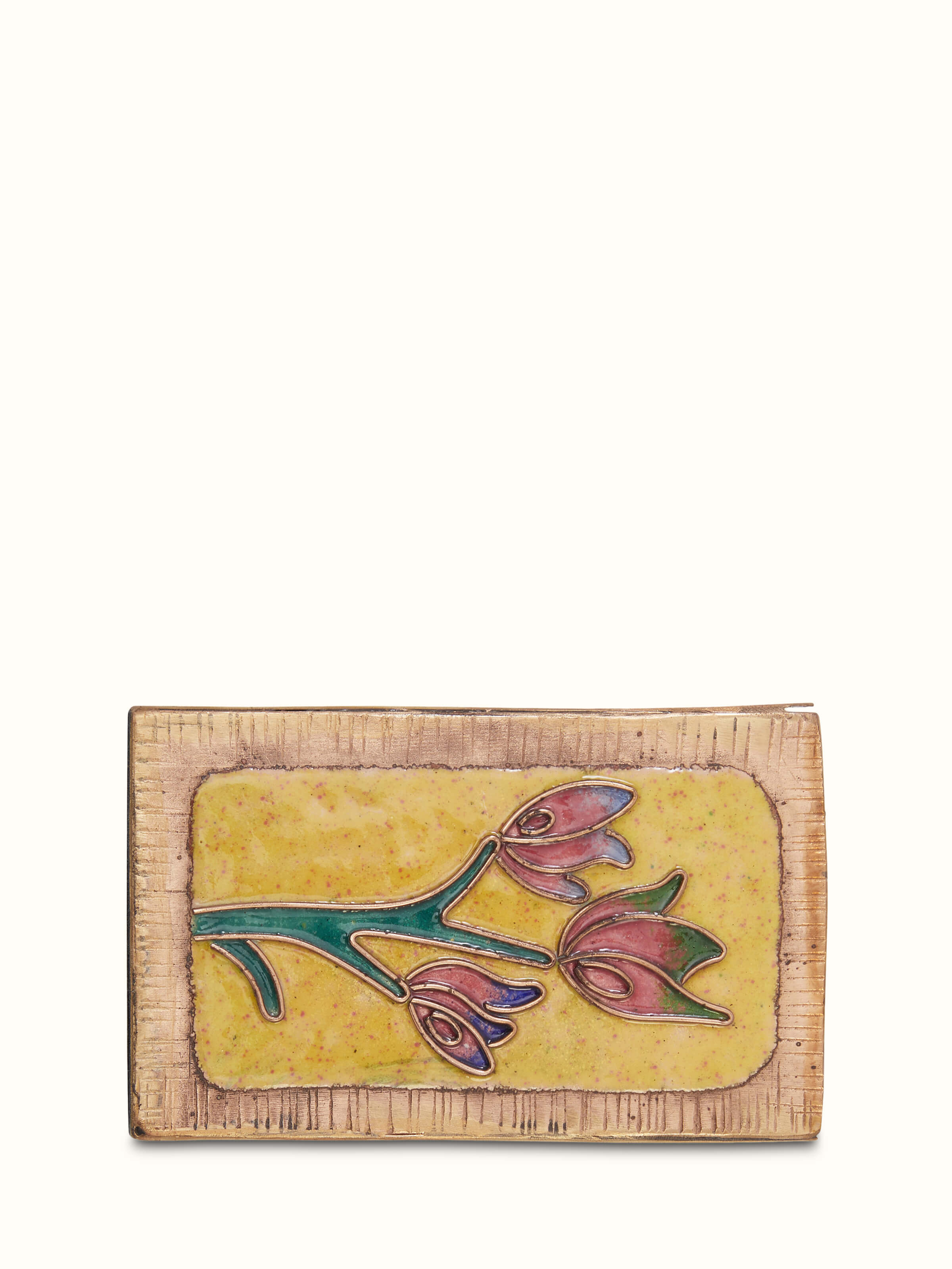 Close-up view of Copper Flower Square Pen Holder in Yellow, capturing the vibrant hue and fine details