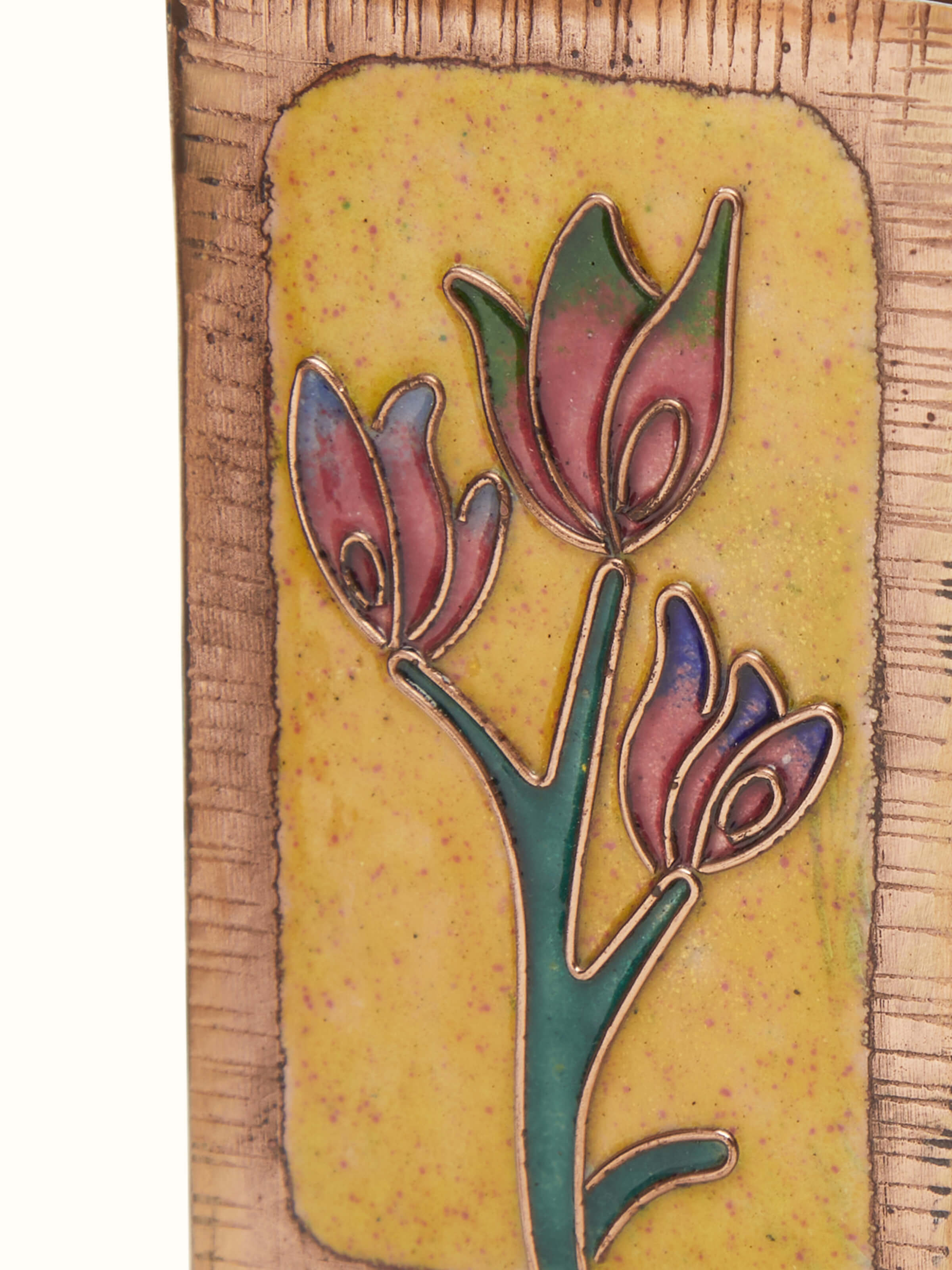 Artistic view of Copper Flower Square Pen Holder in Yellow, highlighting the elegant design