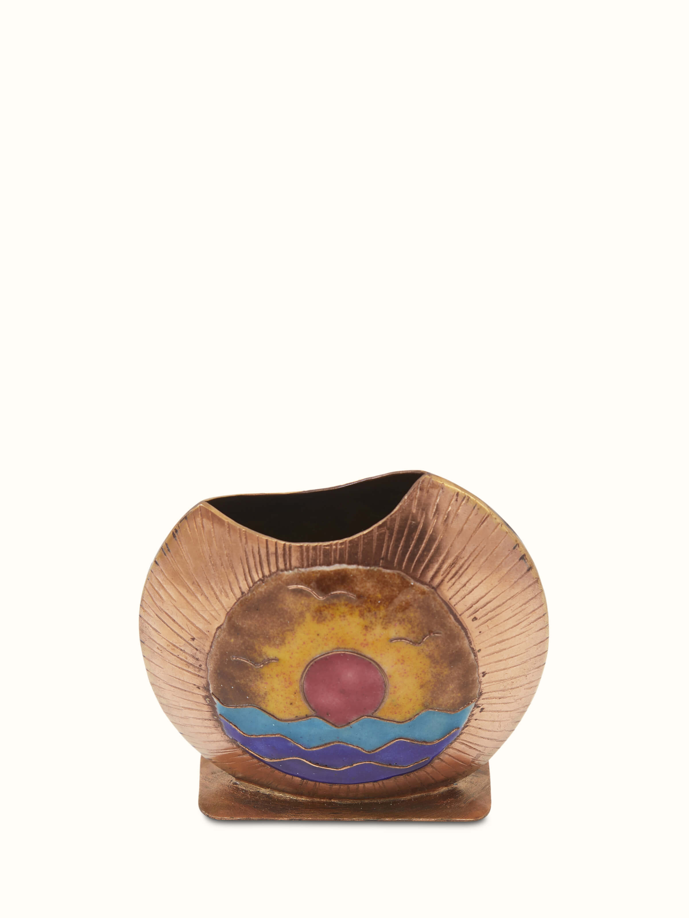 Side view of Copper Sunset Oval Pen Holder Bronze focusing on the profile and finish.