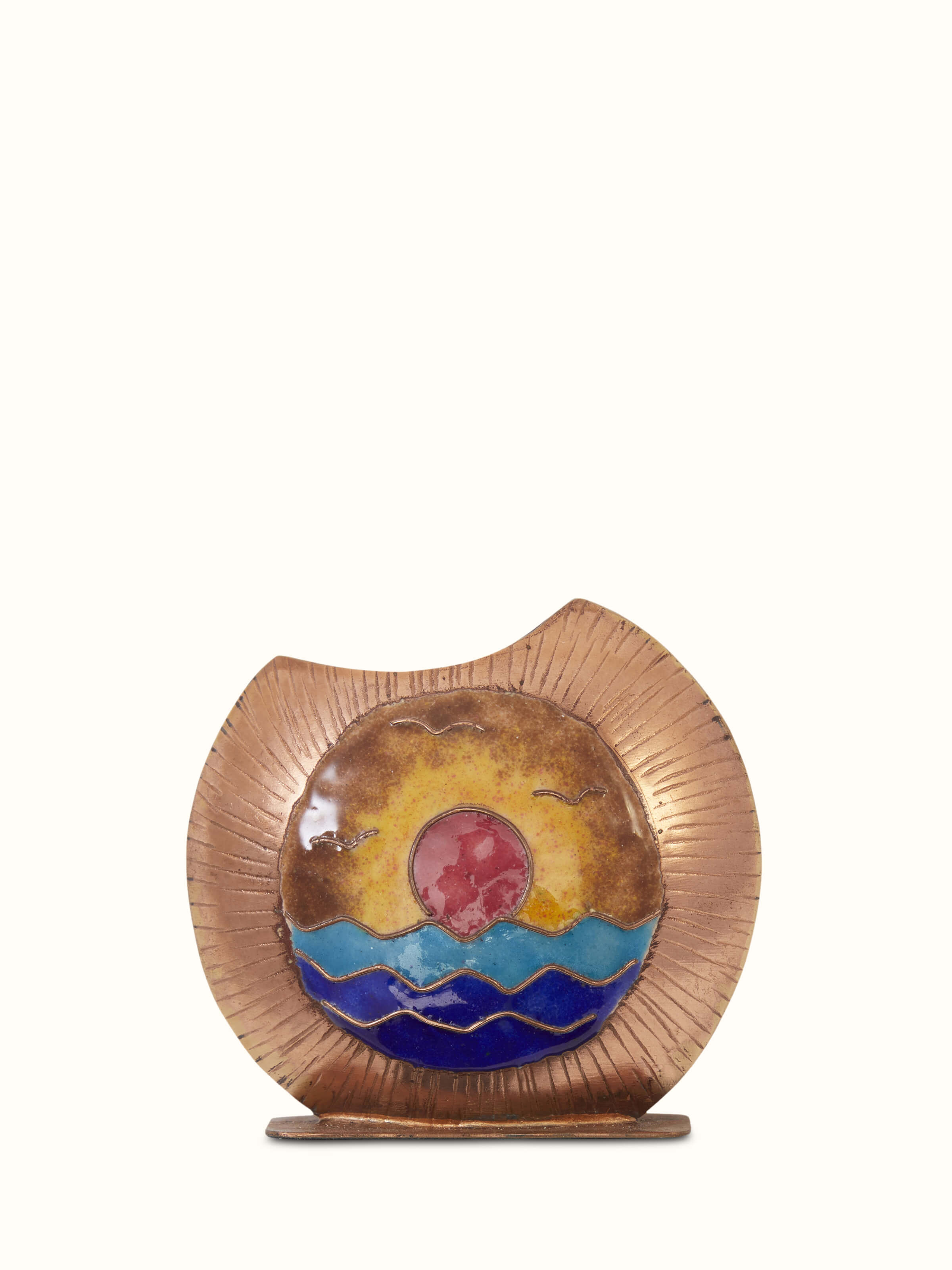 Front view of Copper Sunset Oval Pen Holder Bronze highlighting the elegant design and copper finish.