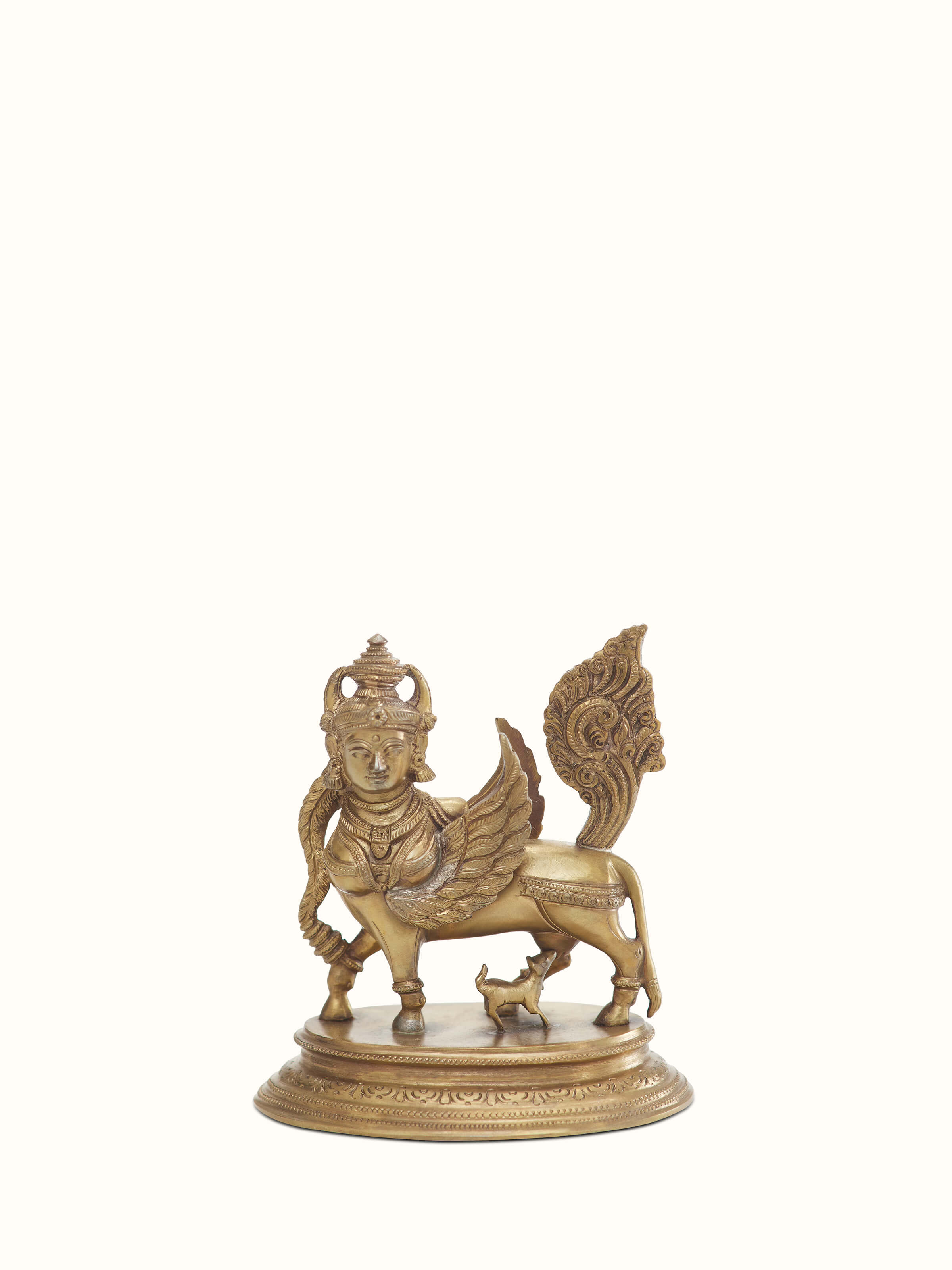 Front view of Kamadhenu bronze casting idol with intricate details