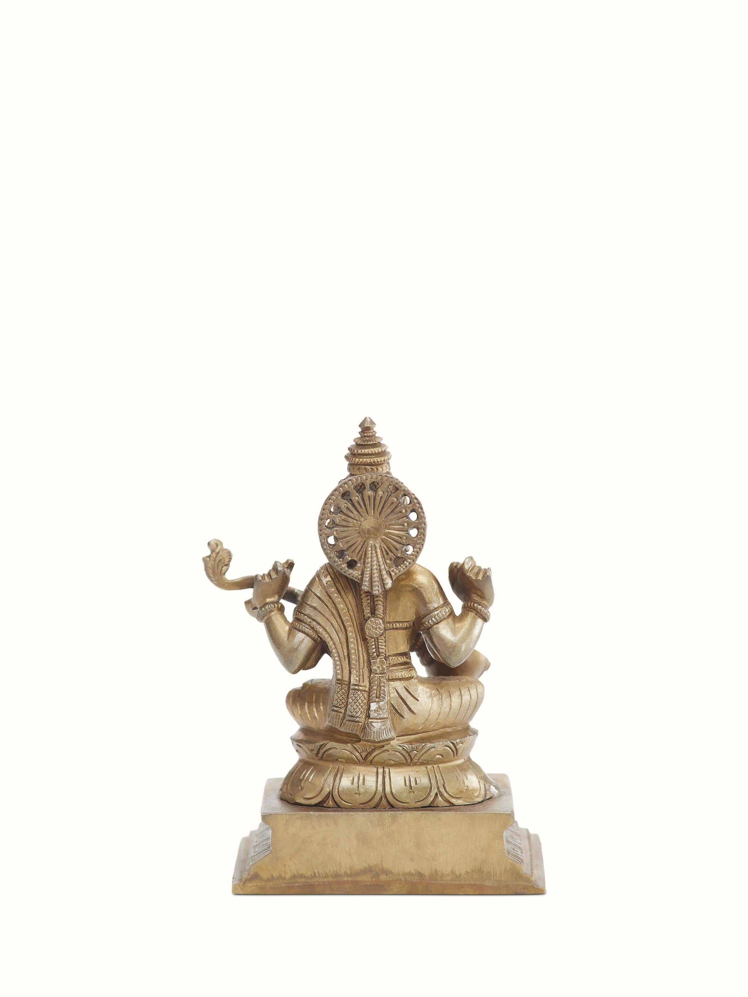 Detailed view of Saraswathi bronze casting idol capturing the fine artistry and traditional bronze casting