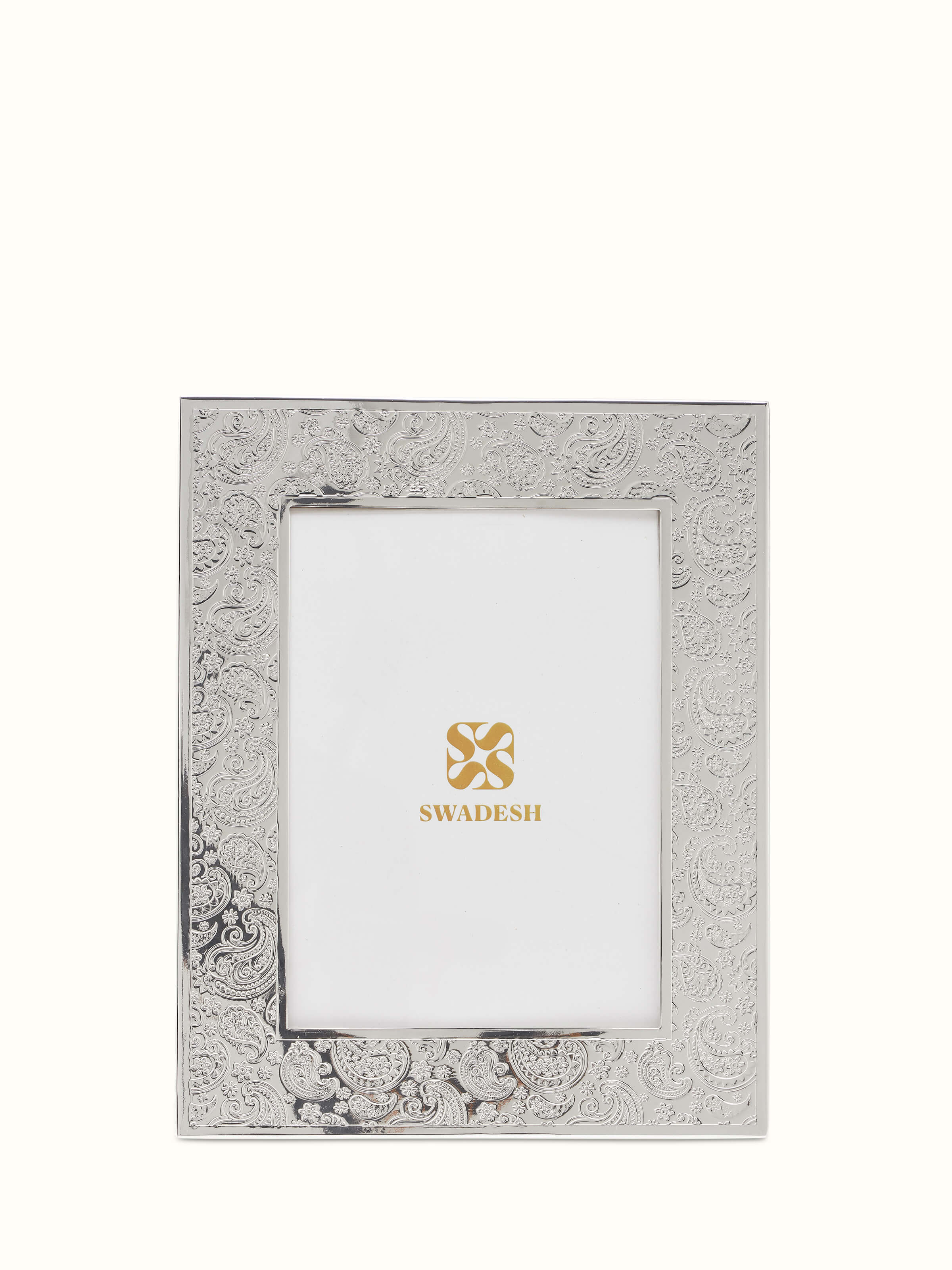 Front view of Silver-Plated Paisley Rectangular Photo Frame (11 x 9 inches) with detailed design