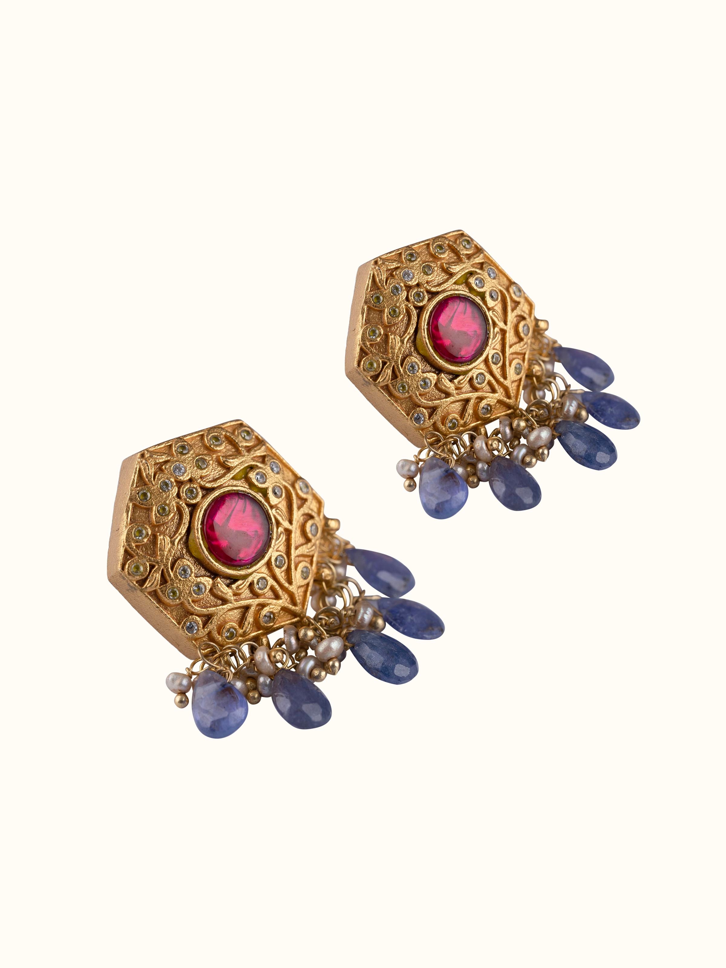 Overhead view of Silver Smithing Drop Earrings by Swadesh emphasizing the elegant drop and fine silver detailing