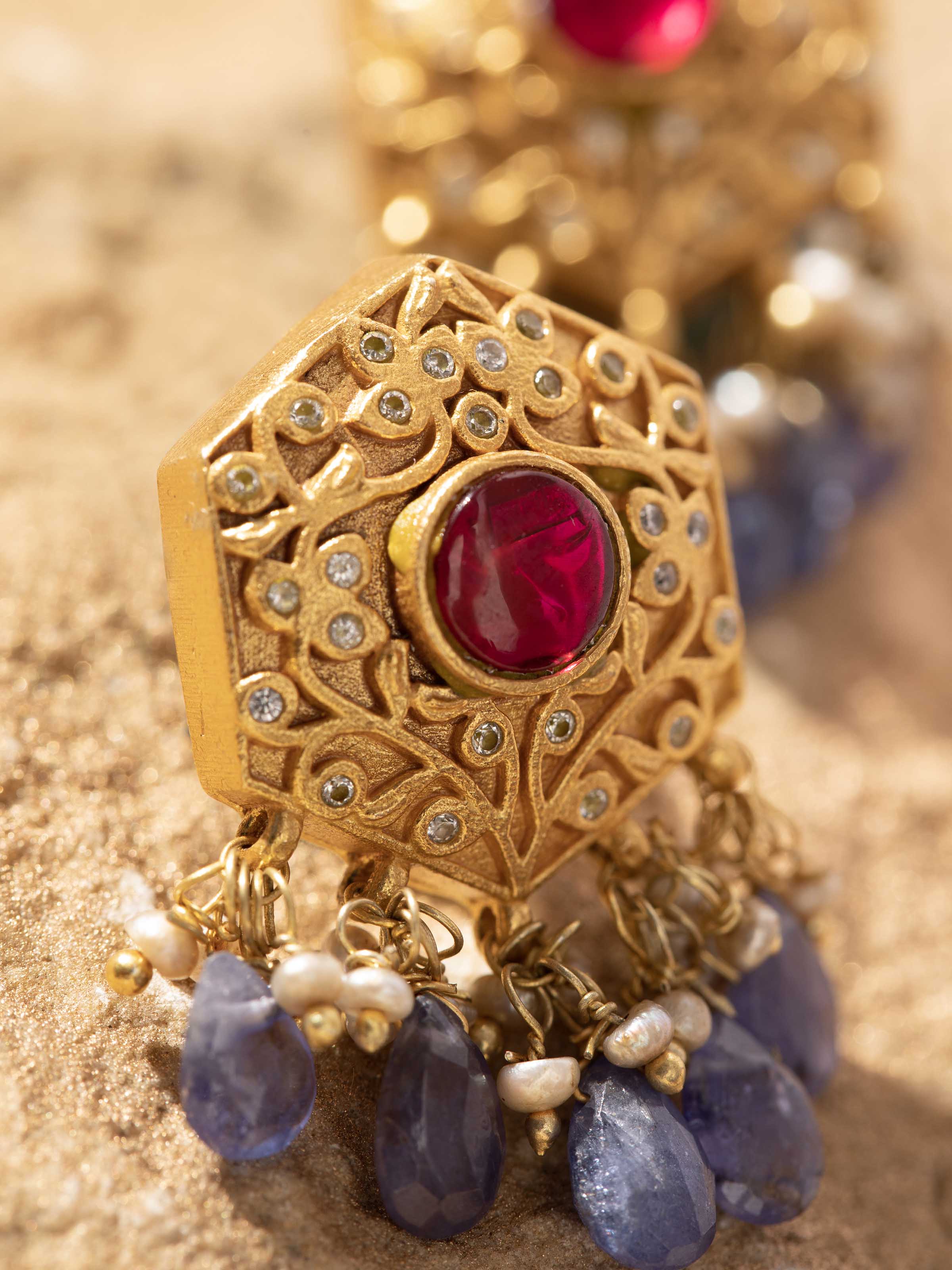 Side view of Silver Smithing Drop Earrings by Swadesh showcasing refined silver drops and graceful design