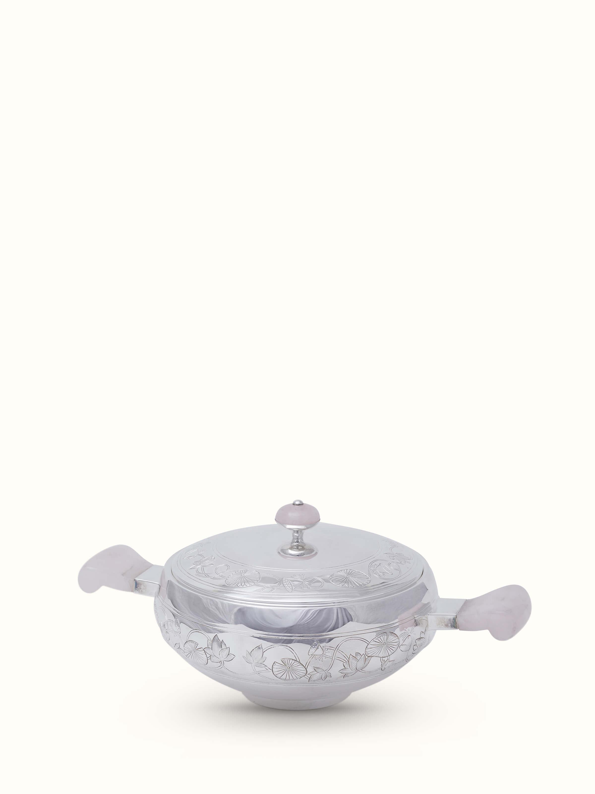 Side view of Silver Round Serving Bowl showcasing its elegant design.