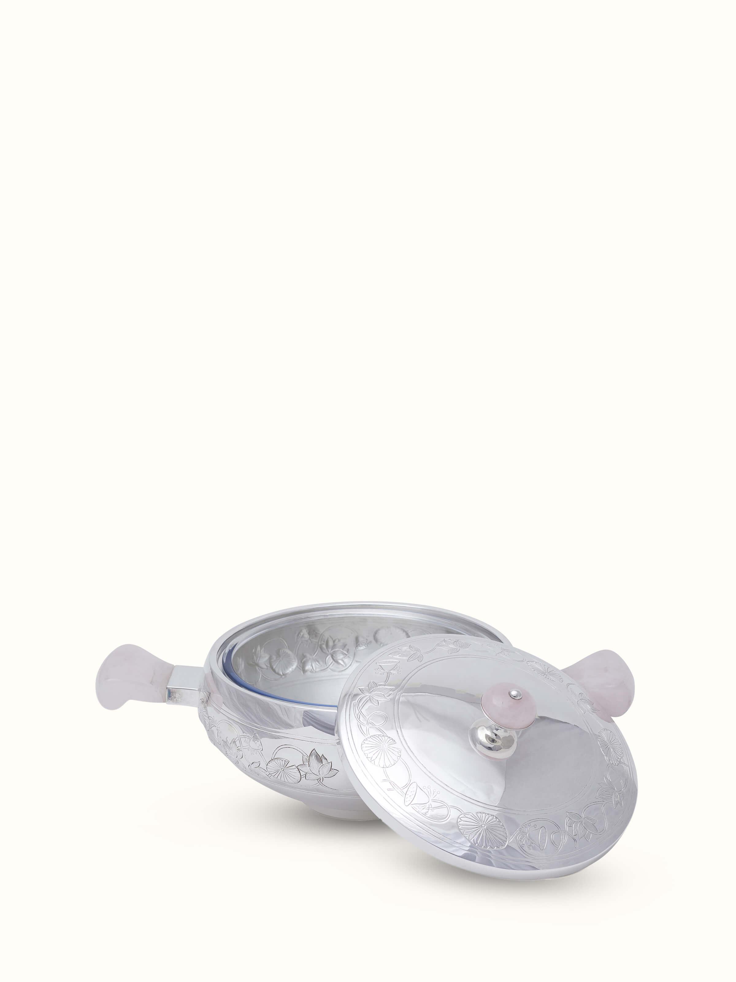 Detailed view of Silver Round Serving Bowl highlighting its fine craftsmanship.