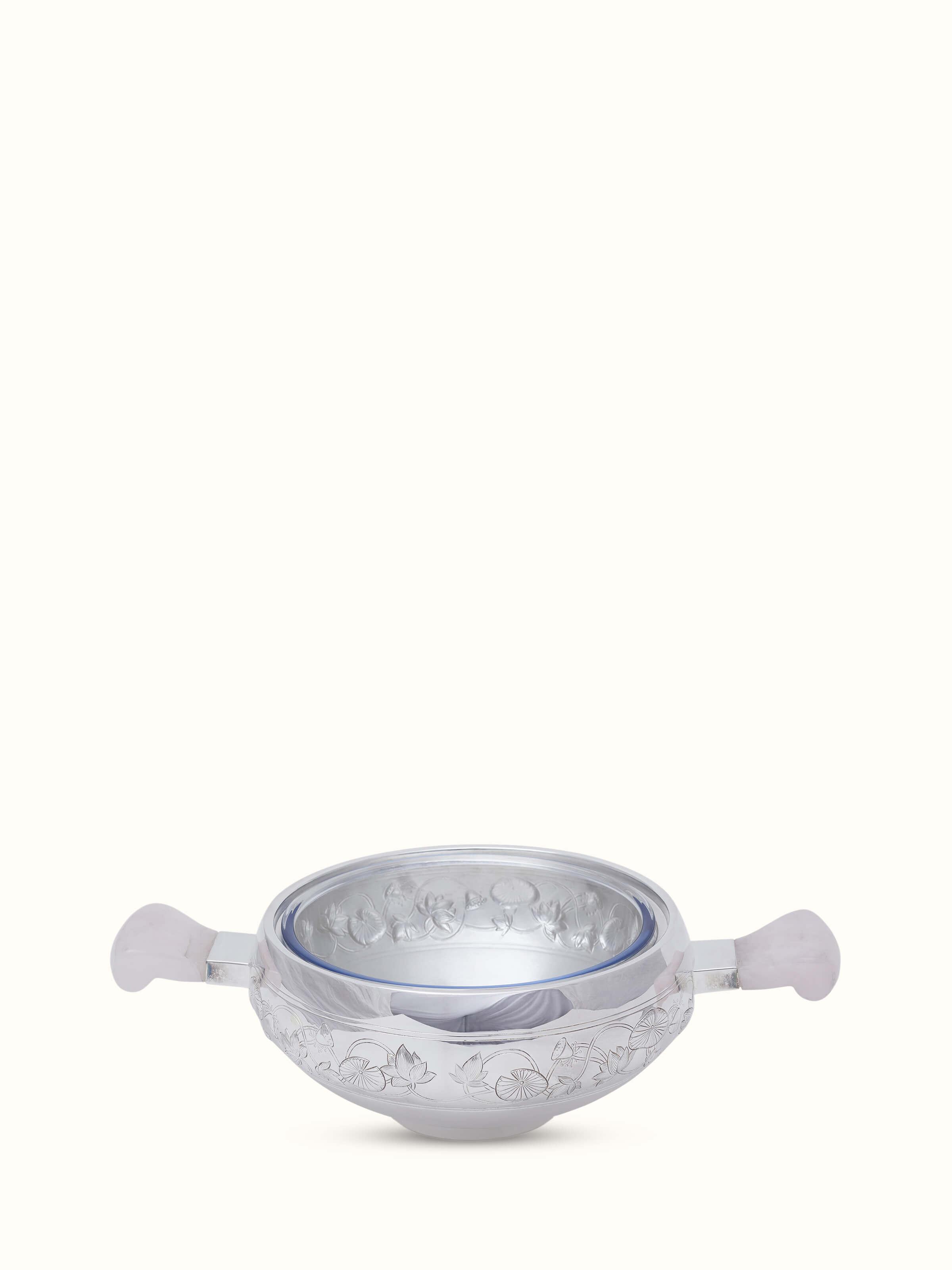 Close-up of Silver Round Serving Bowl showing its smooth, reflective surface.
