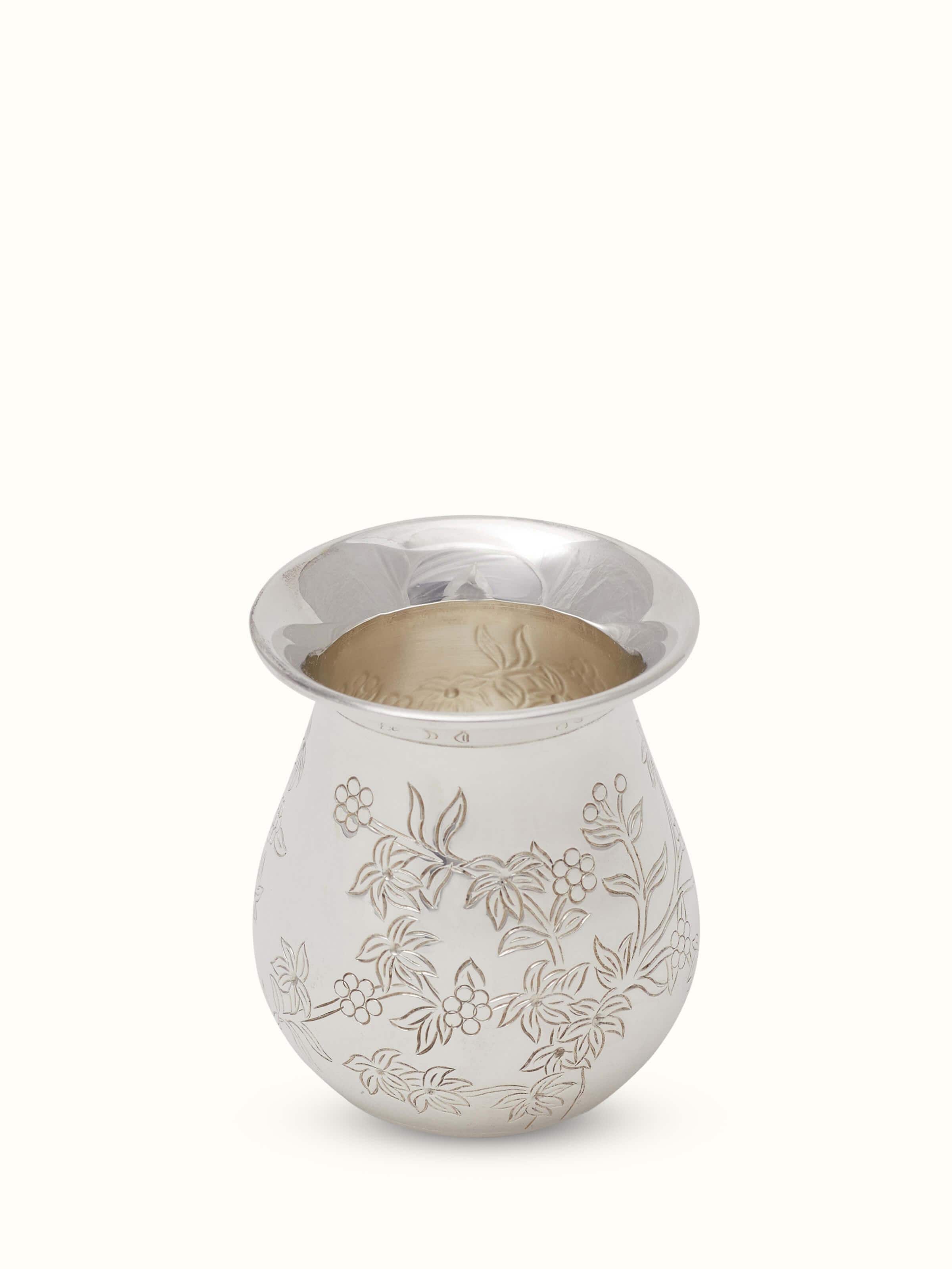 Side view of Silver Basant Pooja Kalash, highlighting the intricate patterns and detailing