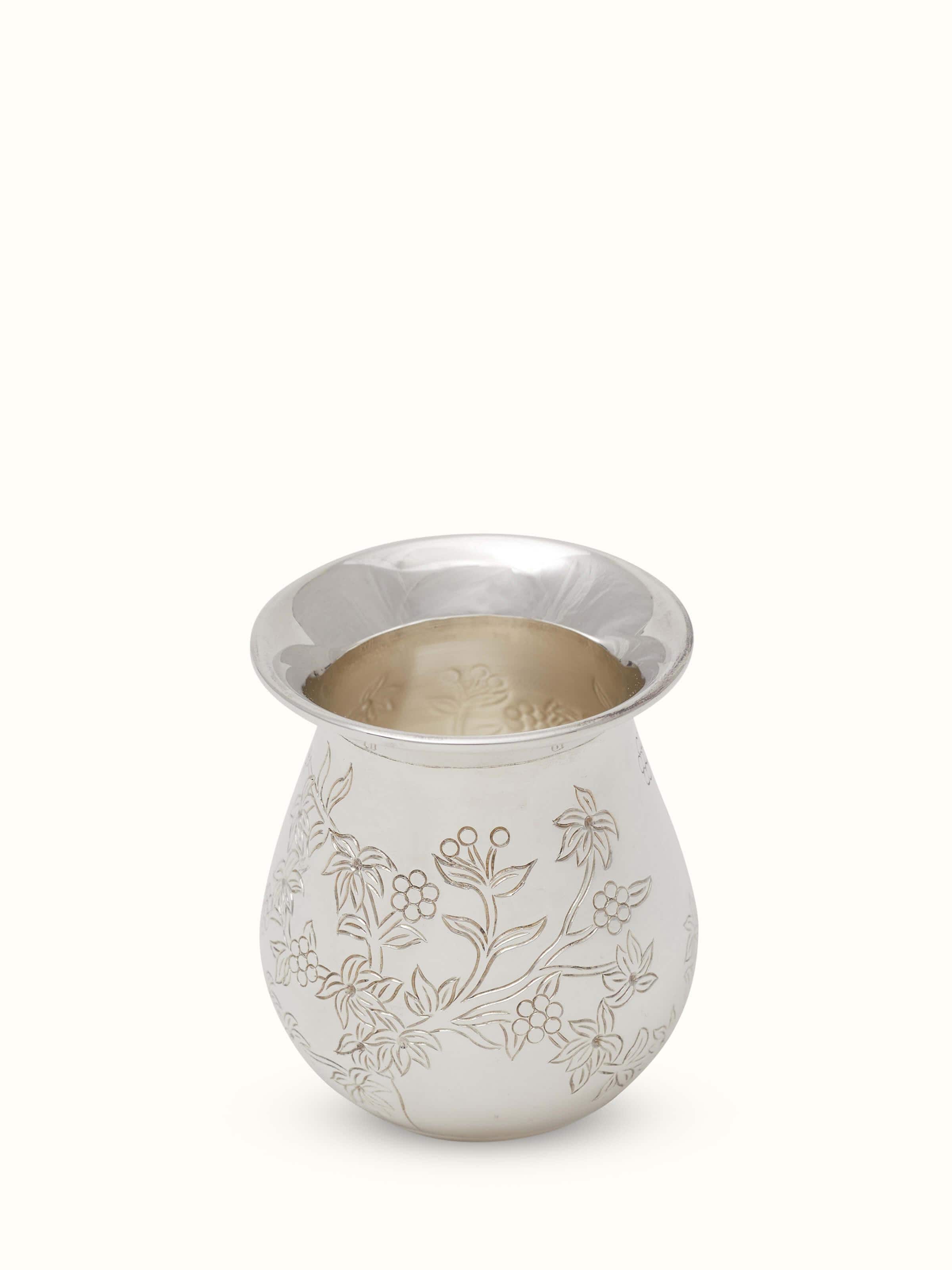 Top view of Silver Basant Pooja Kalash, revealing its open design and polished interior