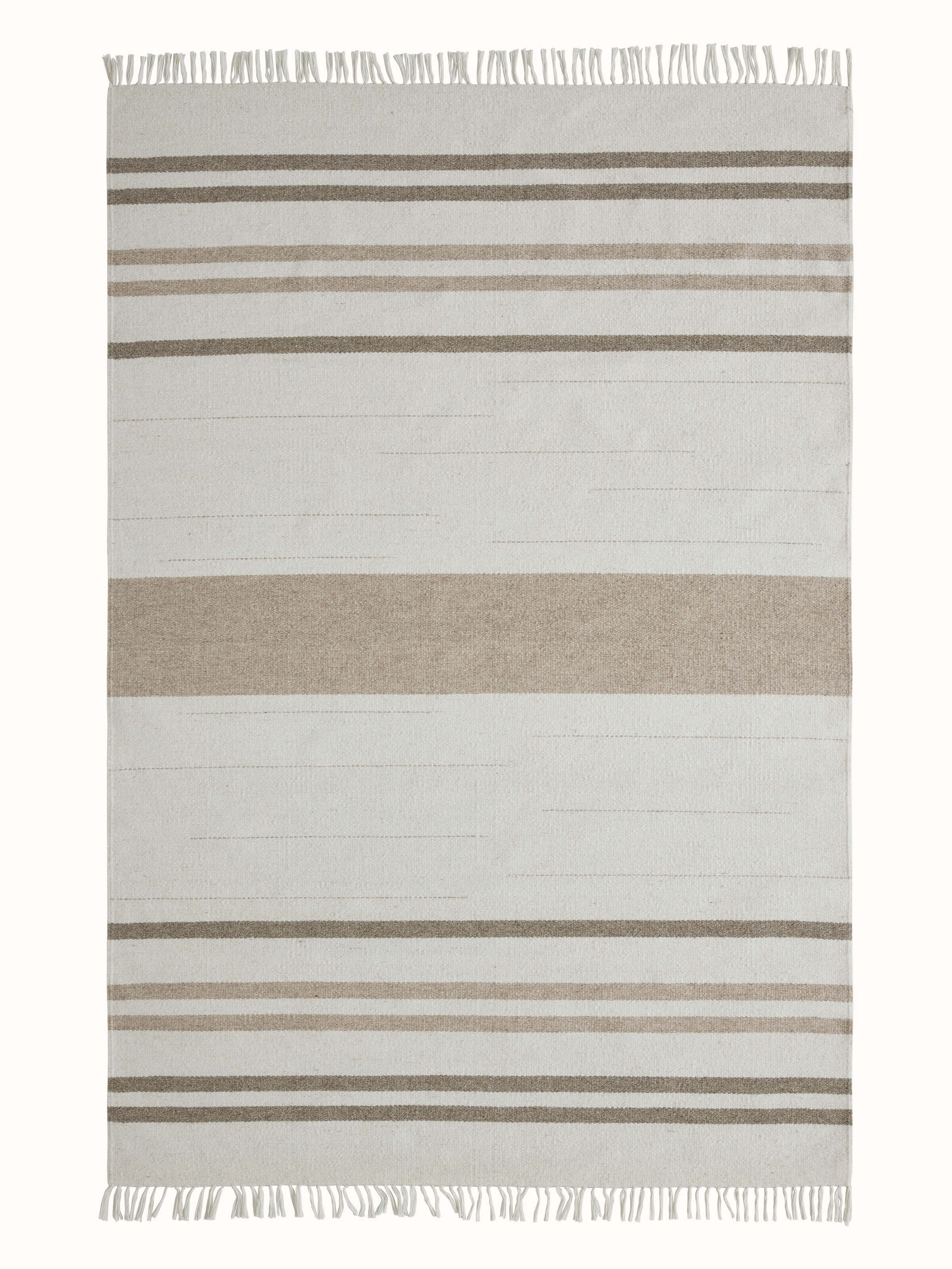 Nomad stripes ivory Jawaja wool & cotton handloom dhurrie, showcasing the full rug with its stripe pattern