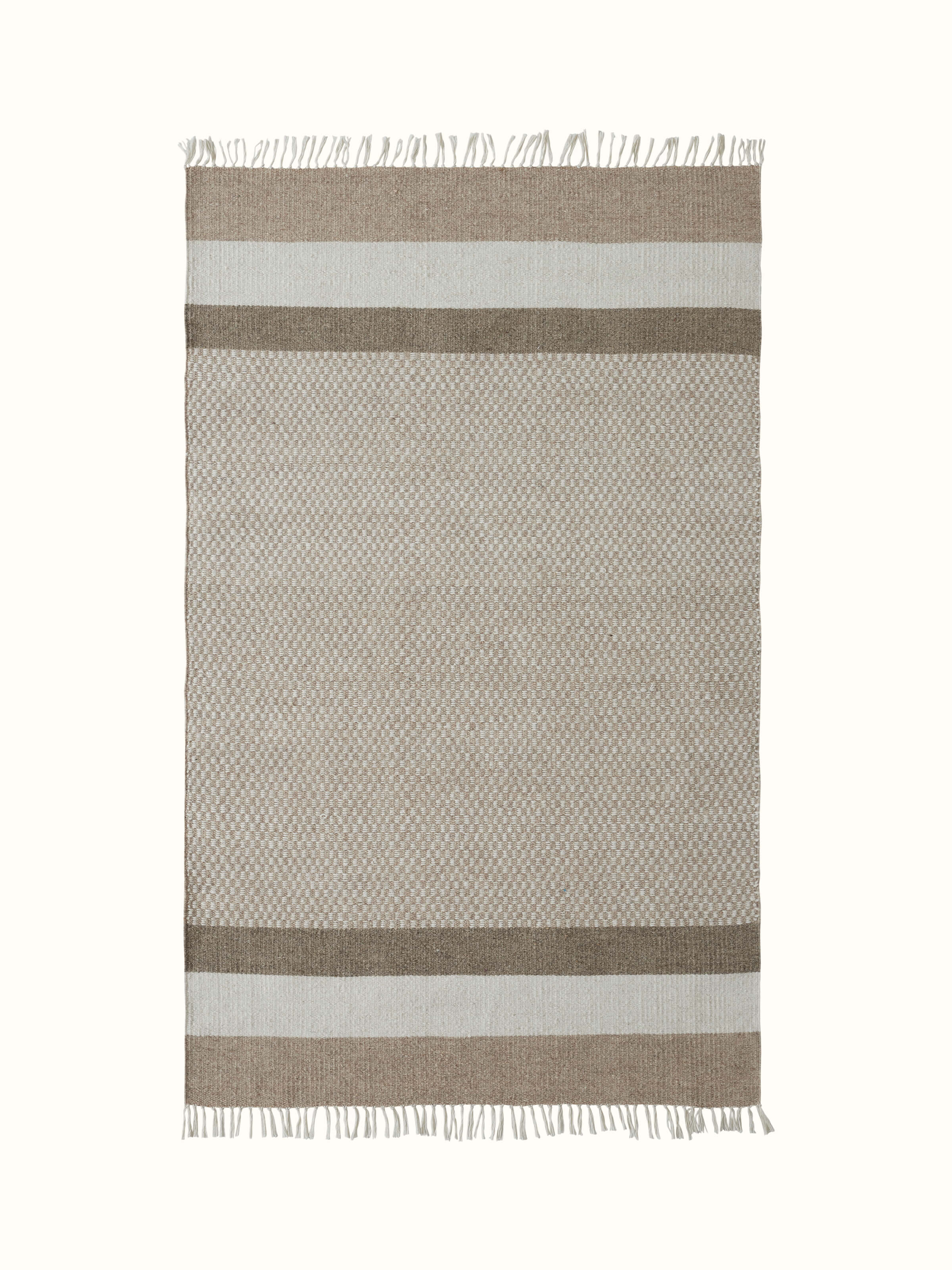 Geo checkered beige Jawaja wool & cotton handloom dhurrie (3x5 ft) with a classic beige checkered pattern and handloom texture.