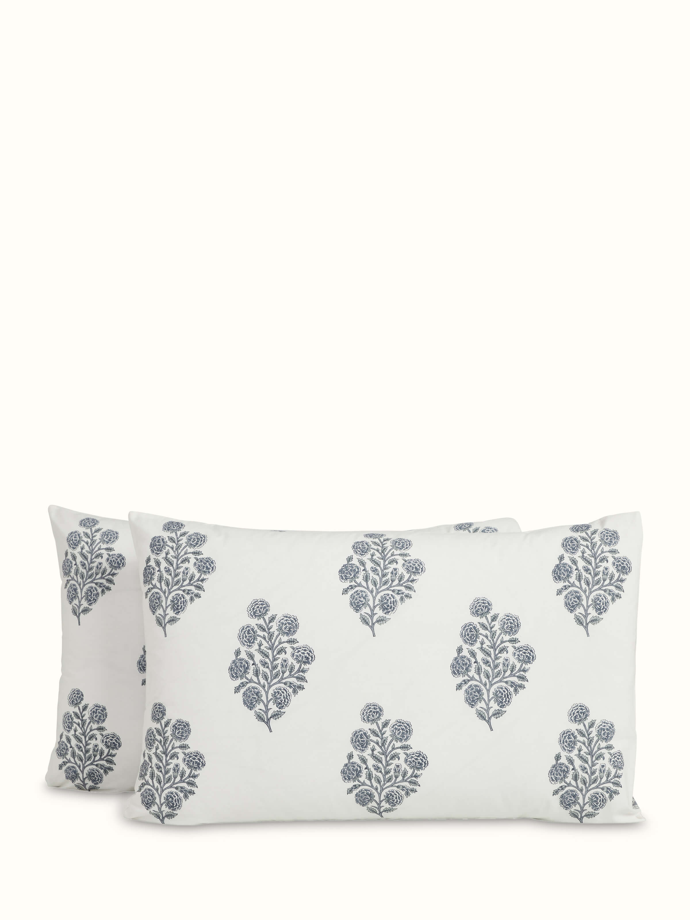 Detailed view of Saha Grey Buta Cotton Sanganeri Block Printed Pillow Cases (2 pcs), featuring a traditional buta pattern.