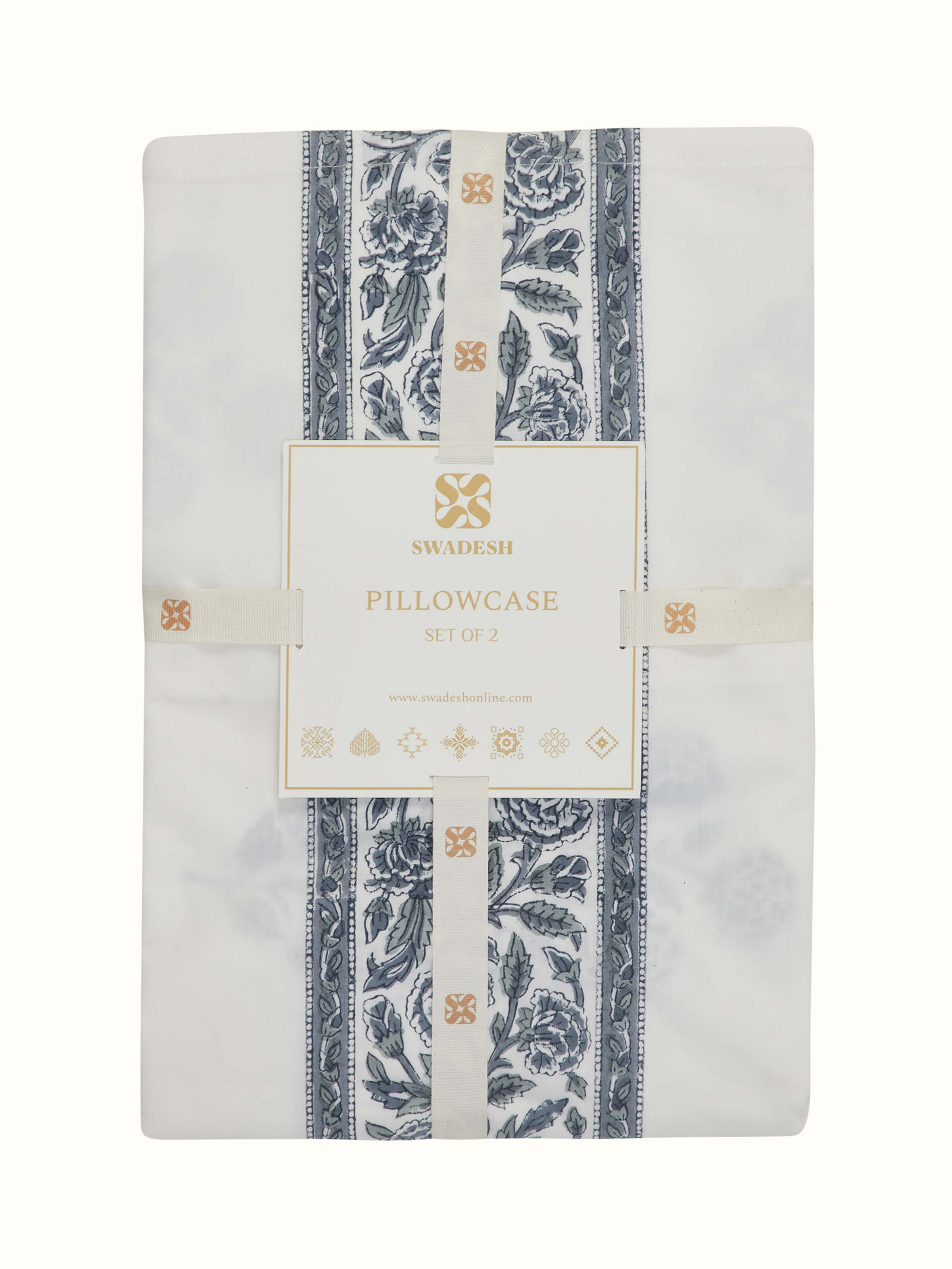 Close-up of the block printing details on Saha Grey Buta Cotton Sanganeri Block Printed Pillow Cases (2 pcs), focusing on the intricate design.