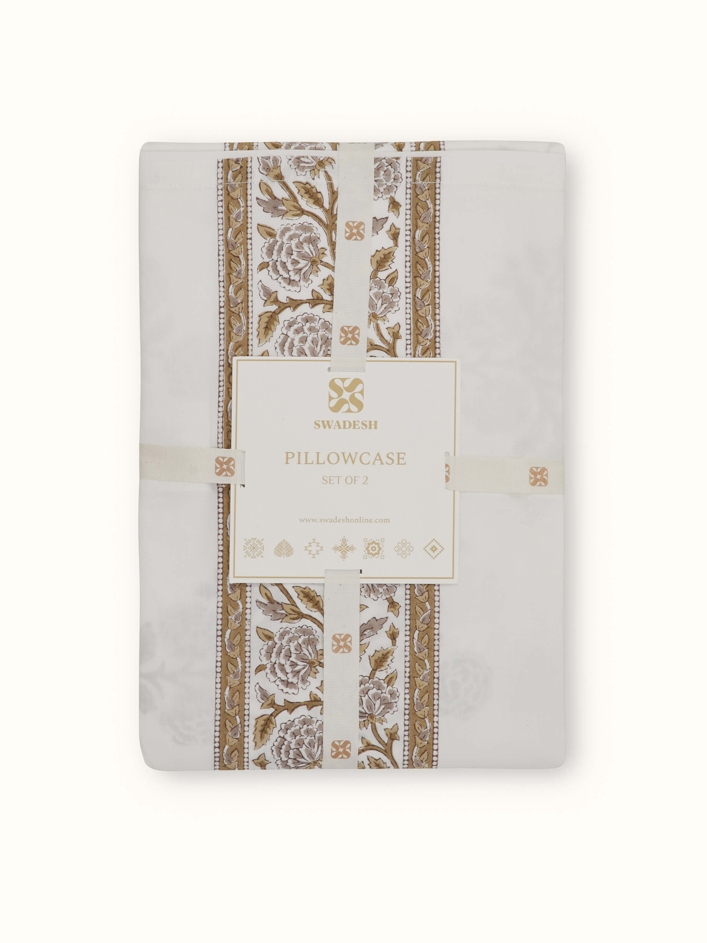 Saha brown buta cotton Sanganeri block printed pillow cases (2 pcs) in a bedroom setting, showcasing their design and use.