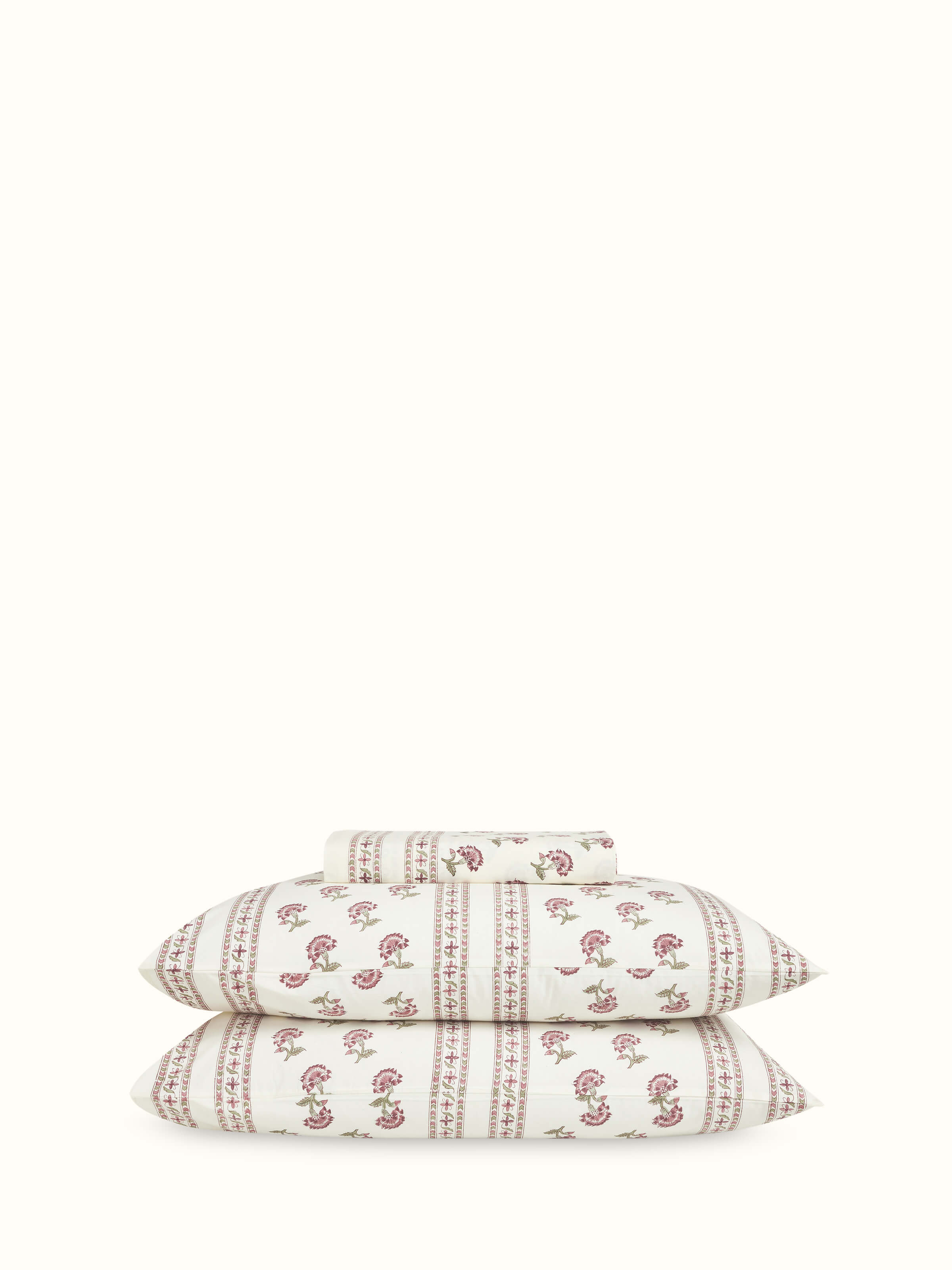 Full view of Aarunya red buti cotton Sanganeri block printed queen bedsheet set (3 pcs) showcasing the red buti print and Sanganeri block pattern.