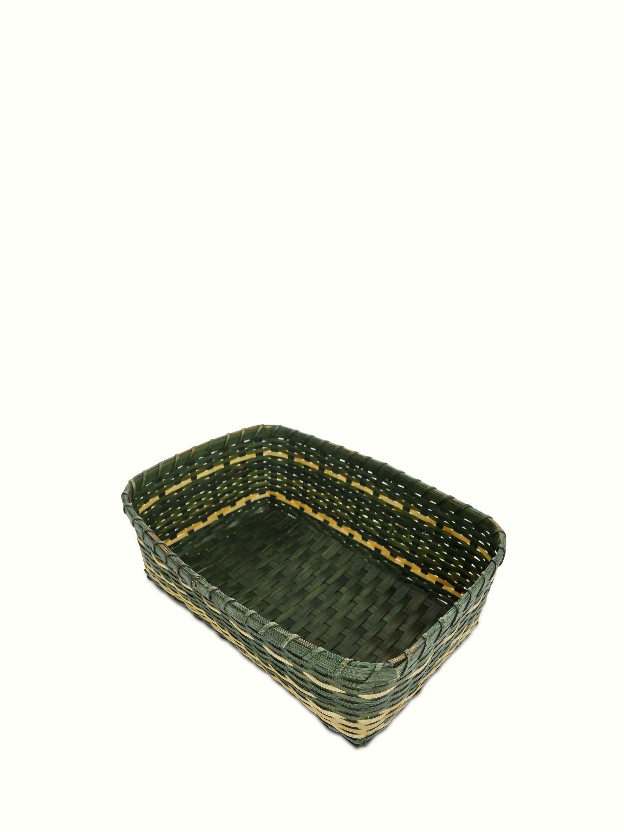 Angled view of Bamboo storage organiser in green color emphasizing its eco-friendly bamboo material