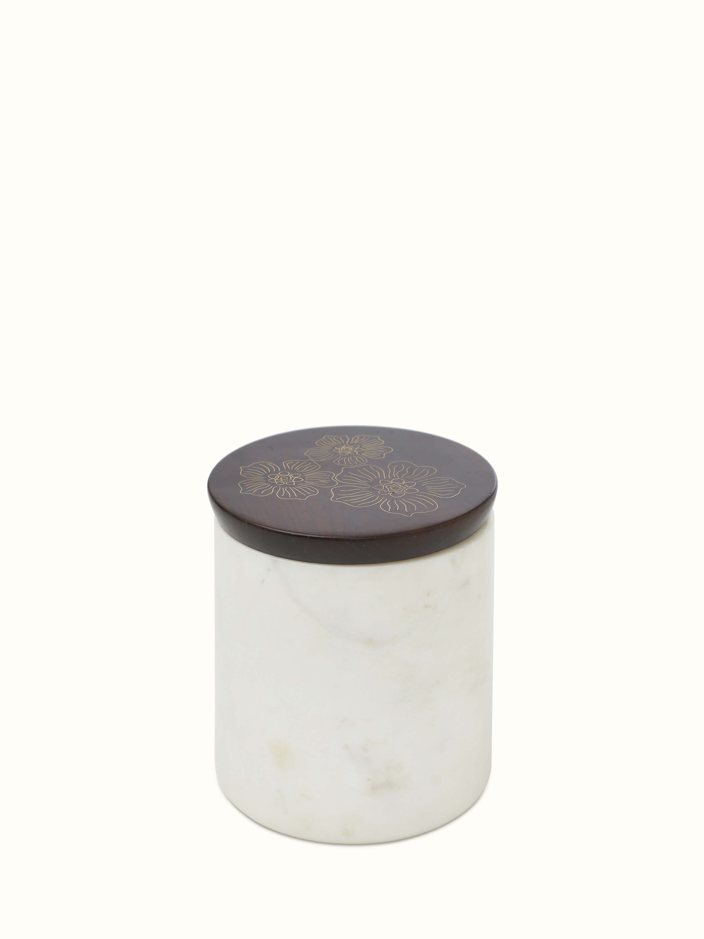 Detailed view of Tarkashi sheesham wood and brass jars highlighting the texture and ornate design.