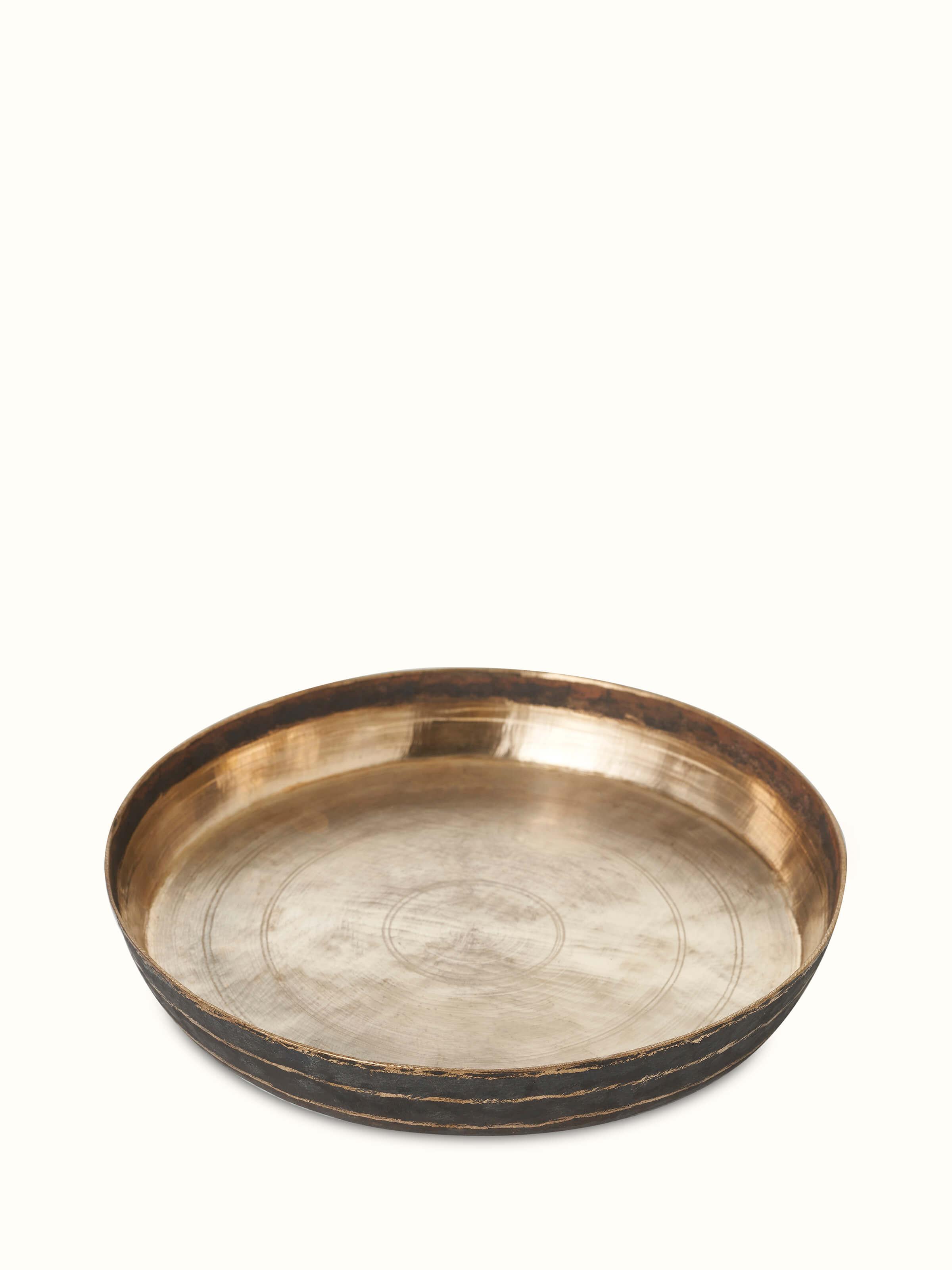 Front view of Bell Metal Dinner Plate (11 inches) with polished metal finish.