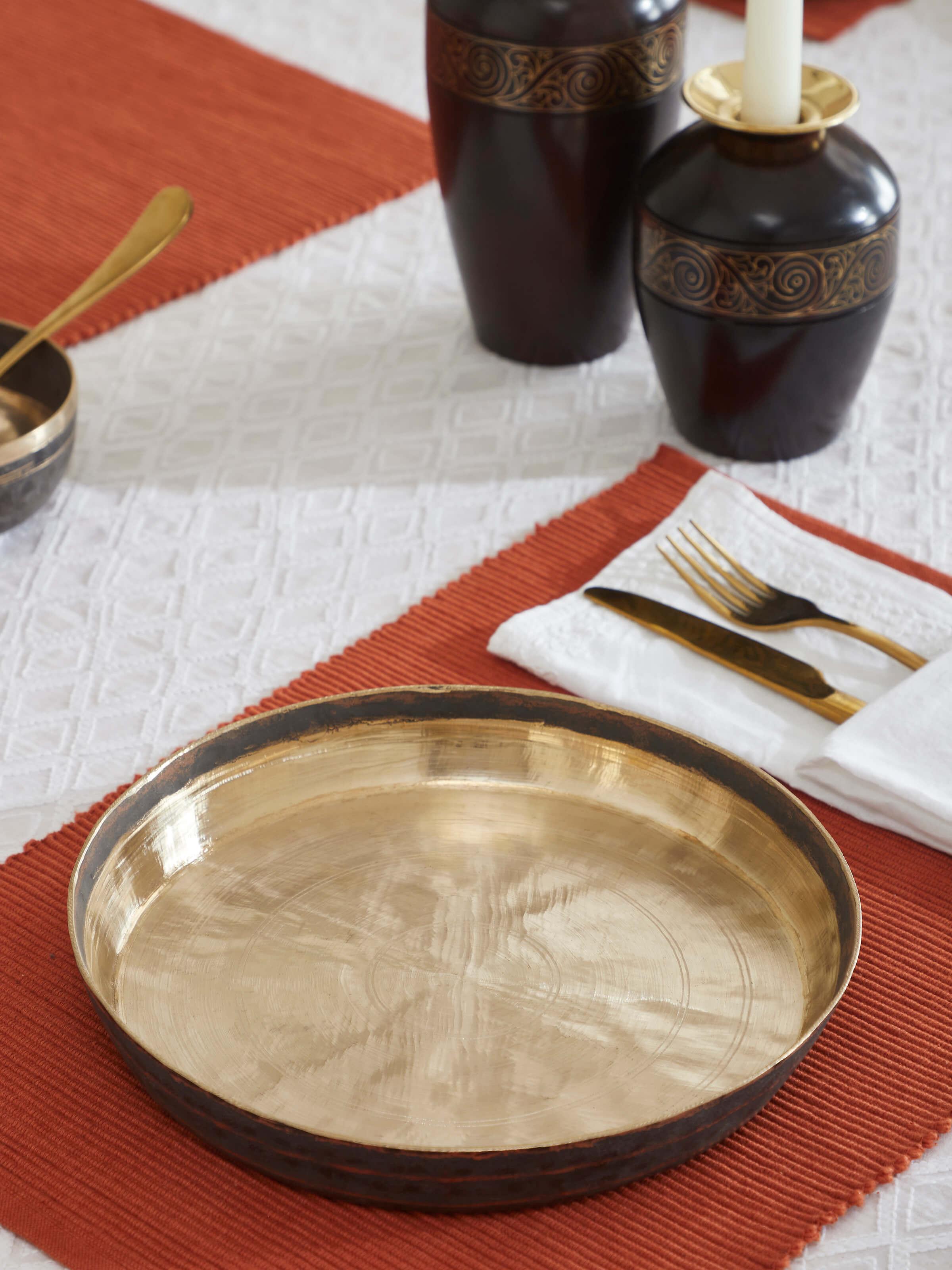 Side view of Bell Metal Dinner Plate (11 inches) showing its sleek design and quality.