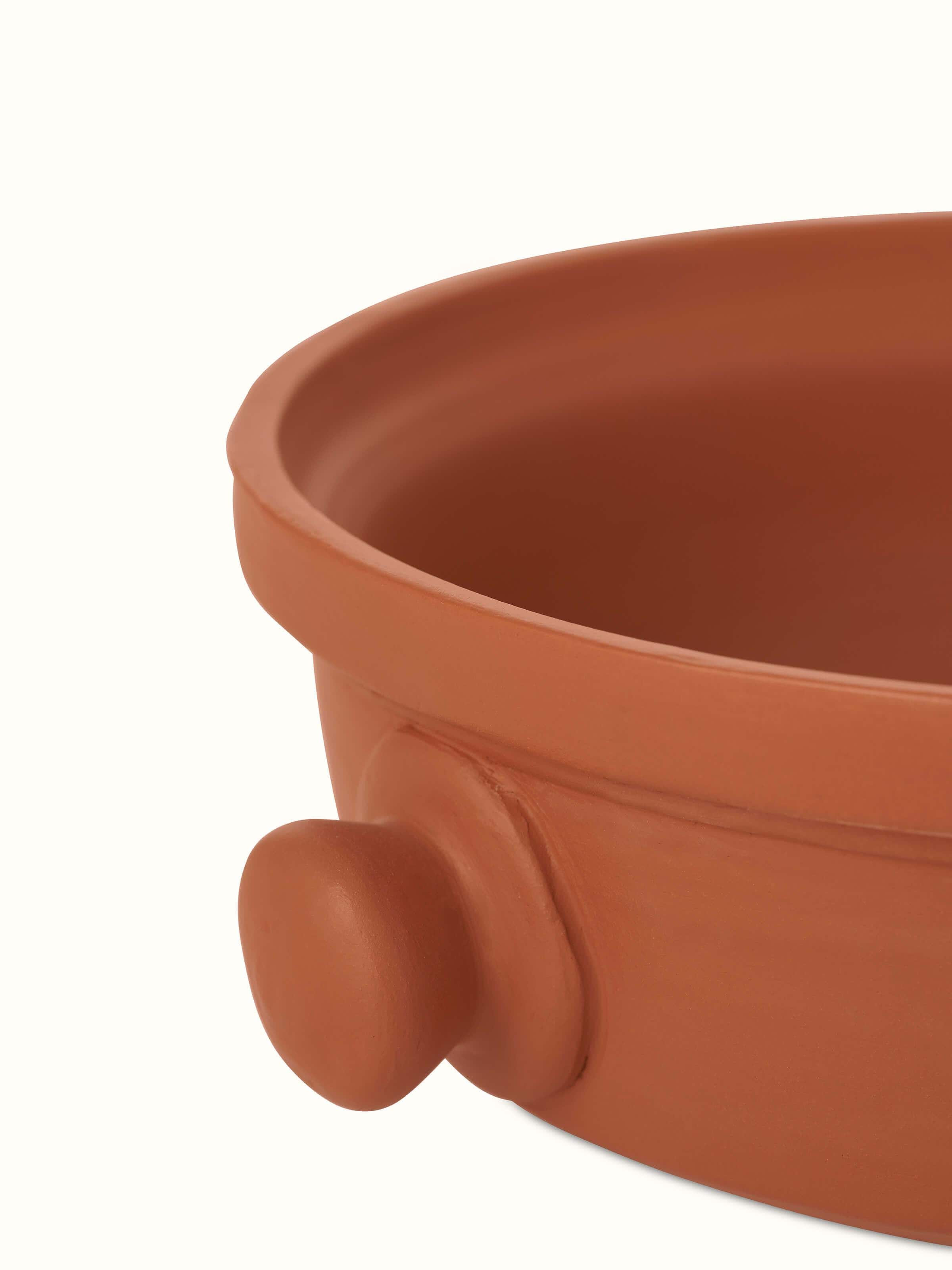 Back view of Terracotta Clay Kadhai displaying the natural color variations and smooth glaze.
