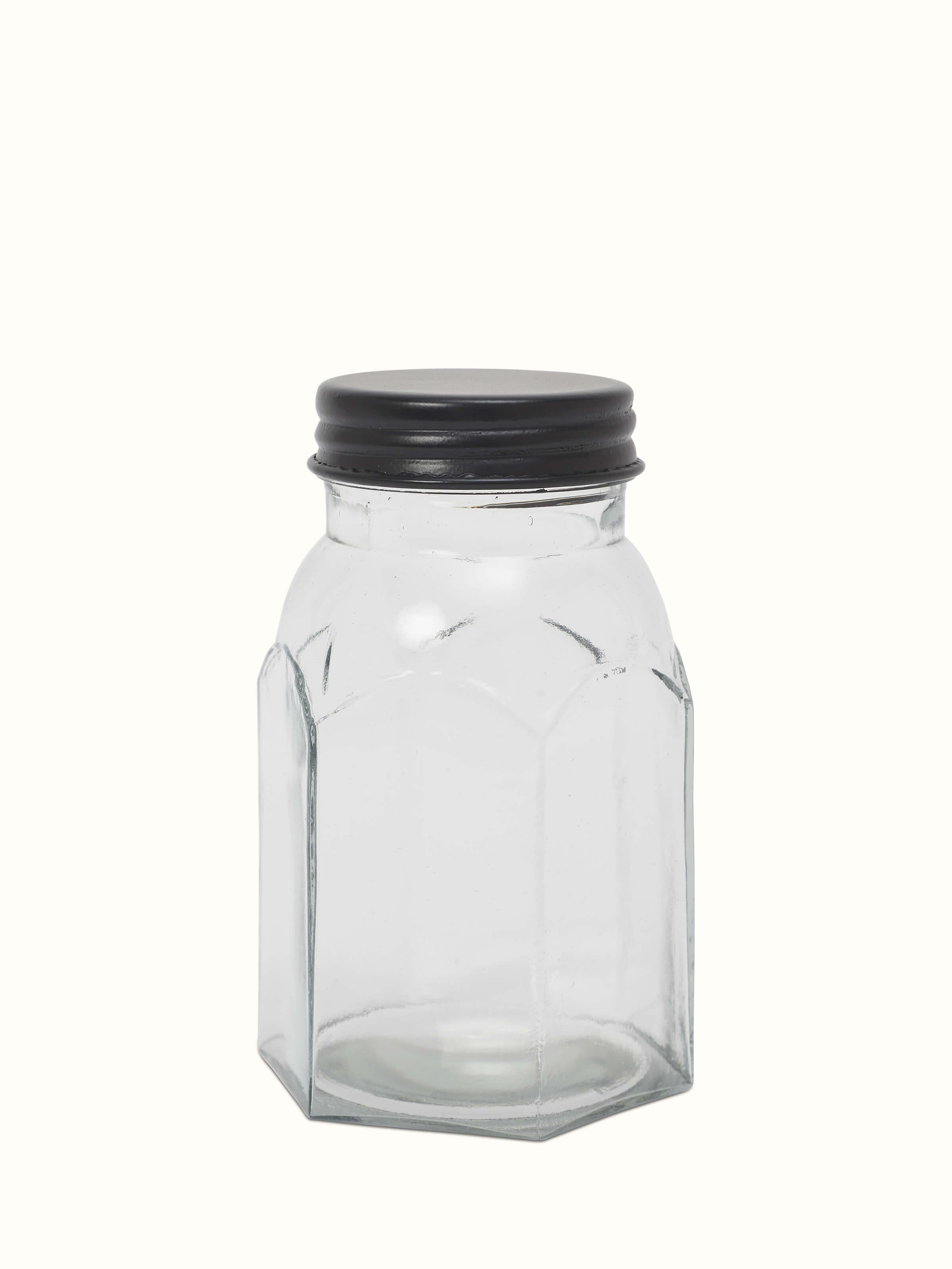 Front view of Firozabadi glass work jar with grey lid highlighting elegant design and craftsmanship