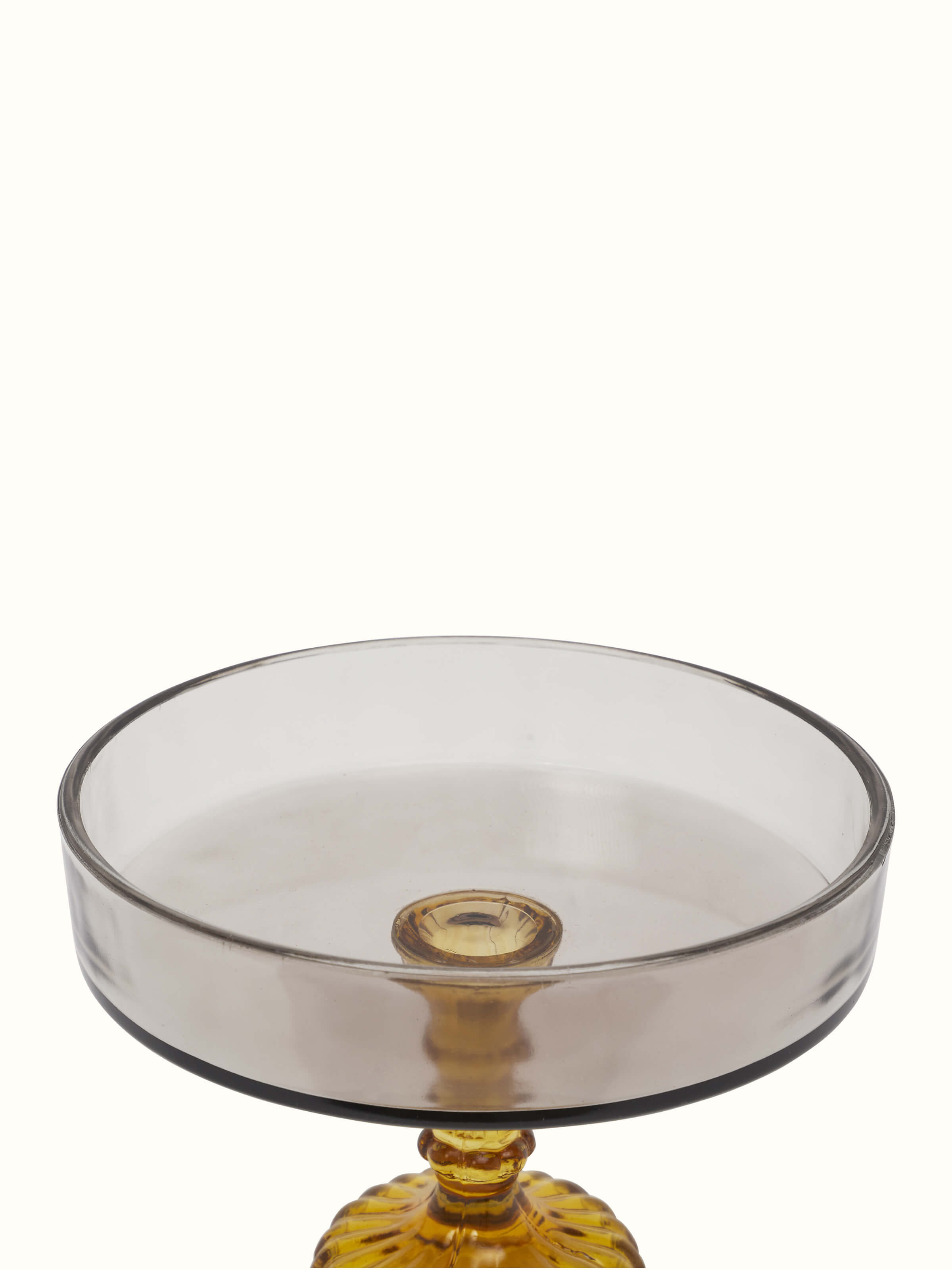 Angle view of Glass-Worked Cake Stand showcasing the stand's unique design and glasswork.