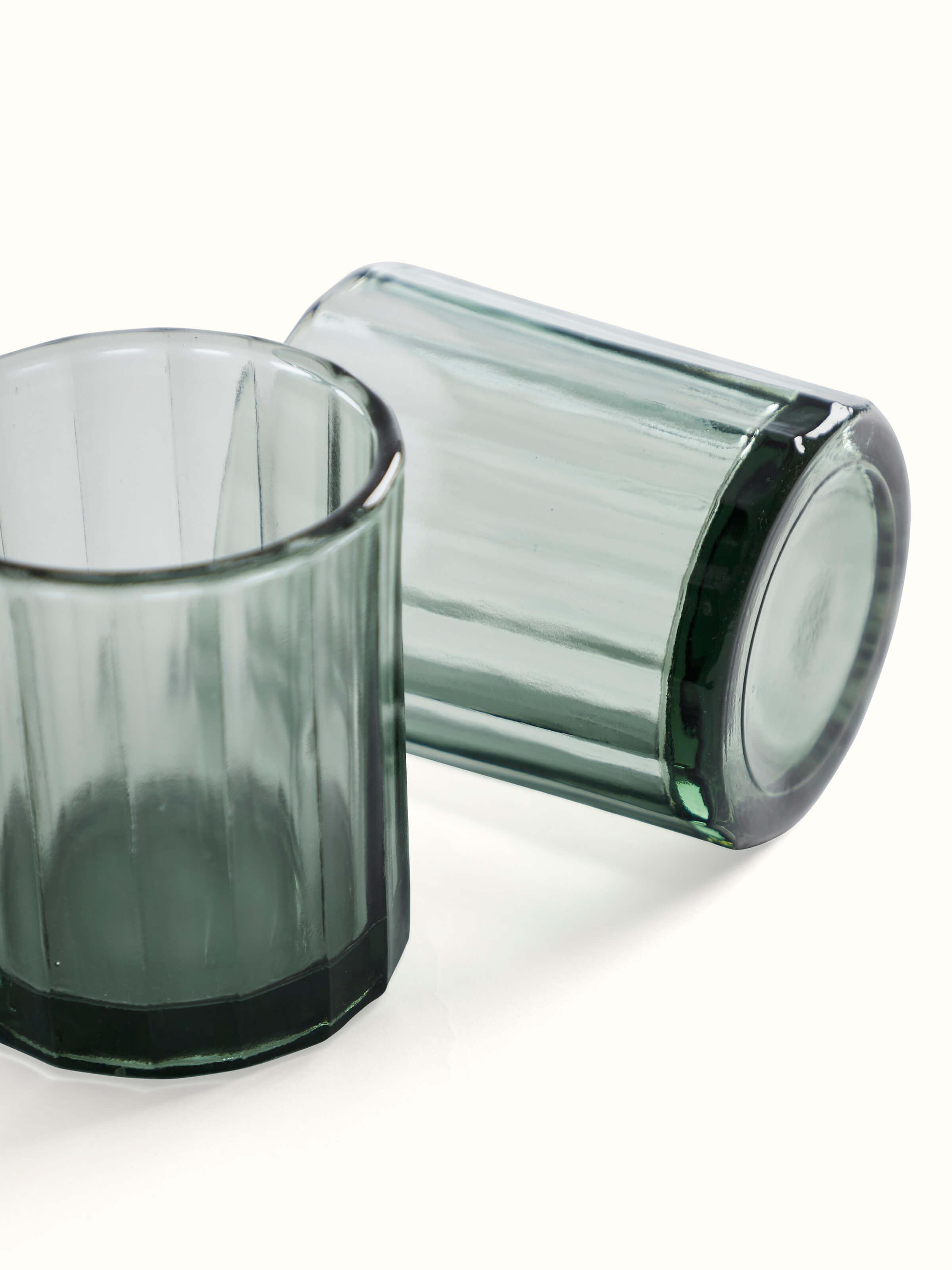 Close-up view of Firozabadi glass work whiskey glasses set (6 pcs) emphasizing the detailed glass design and elegant finish