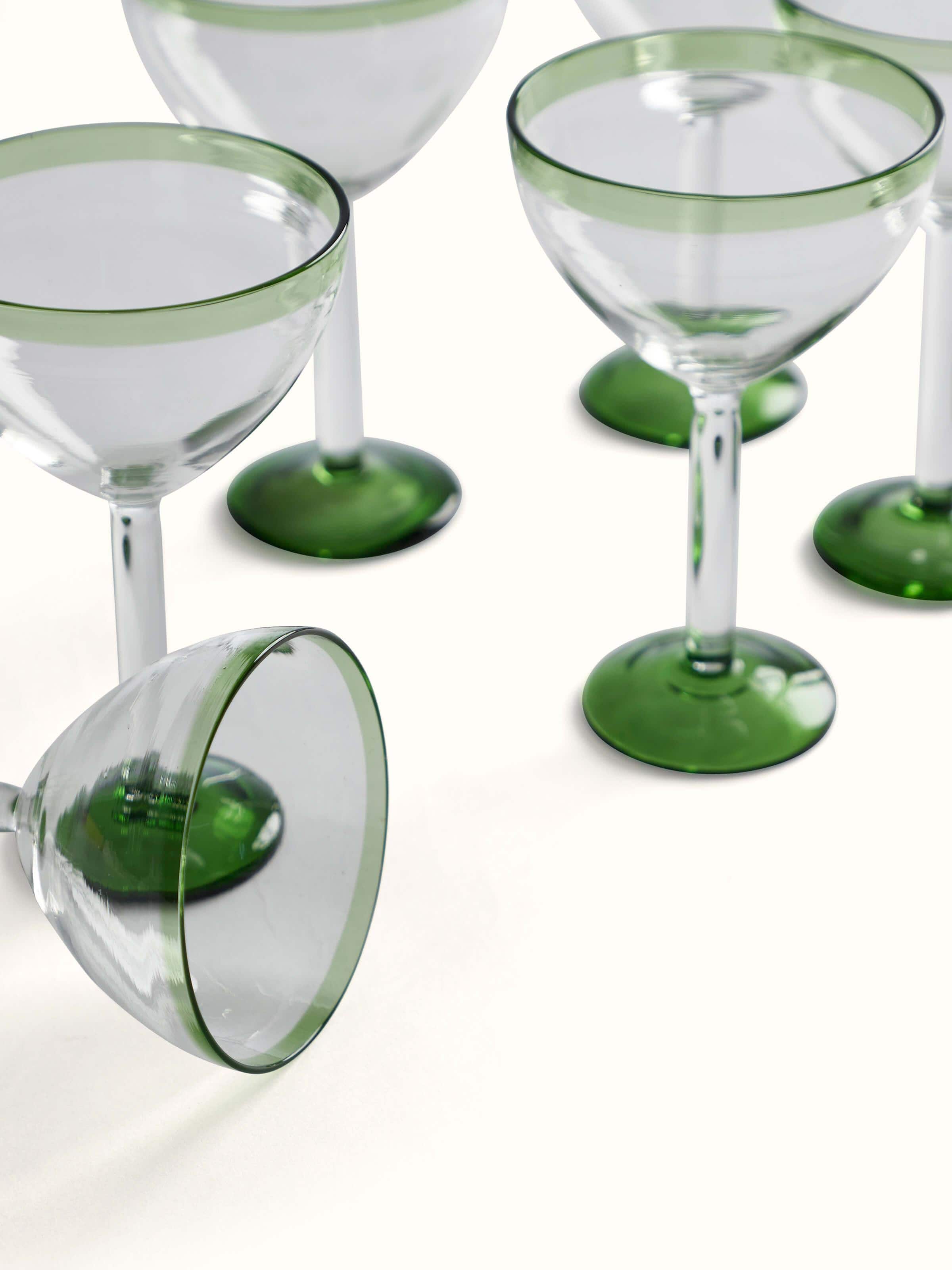 Close-up view of glass-worked wine glasses (6 pcs) showcasing intricate glasswork