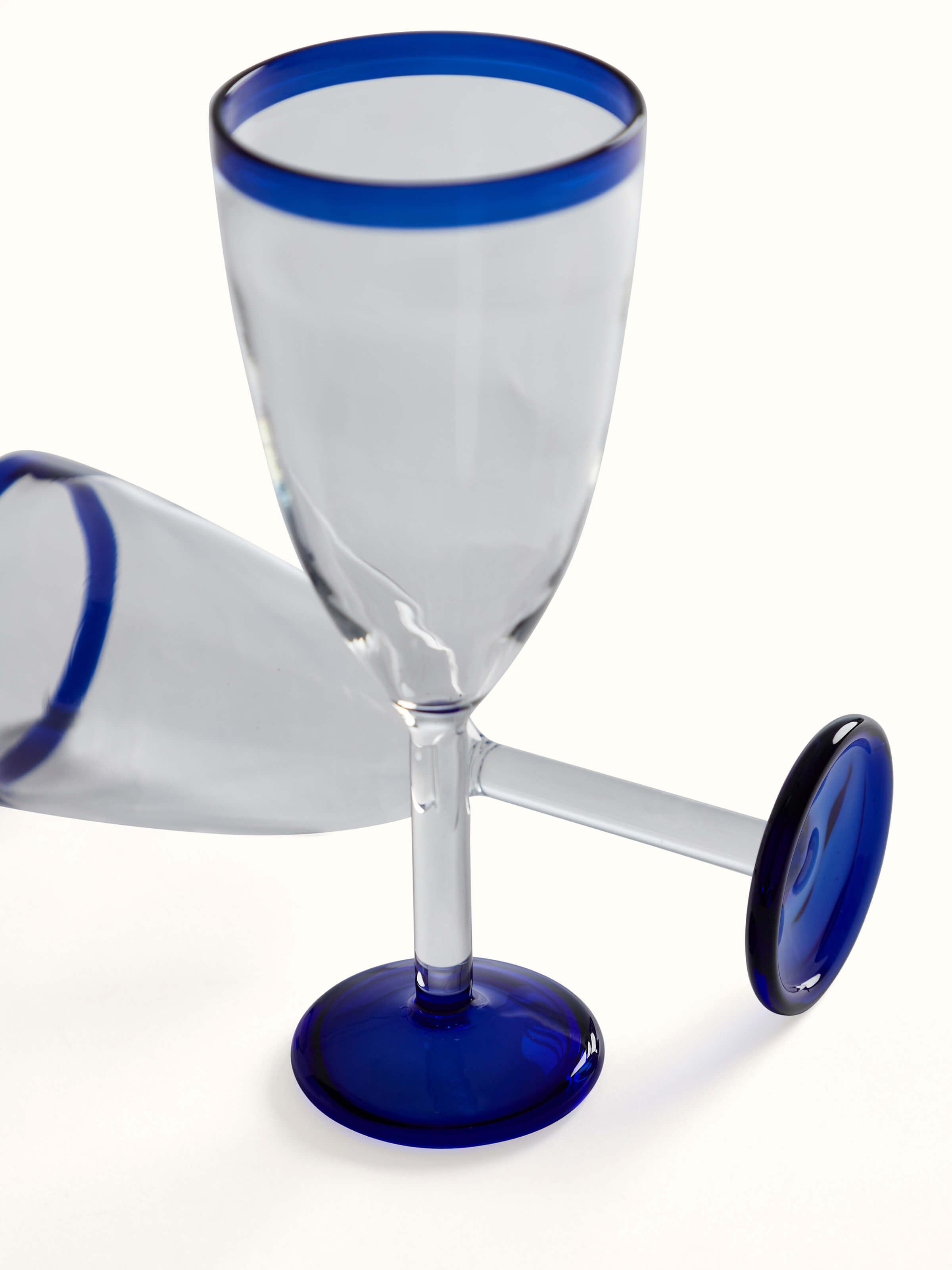 Close-up of glass-worked wine glasses (6 pcs) showcasing the fine craftsmanship and clarity of the glass.