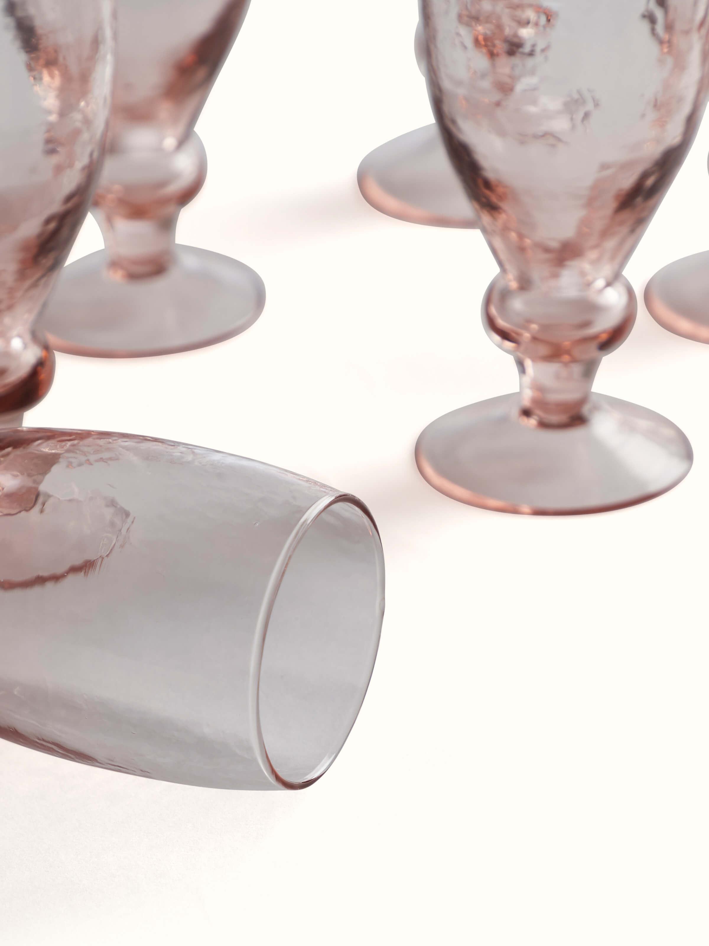 Angle view of Glass-worked wine glasses (6 pcs) focusing on the elegant design and glass detailing.