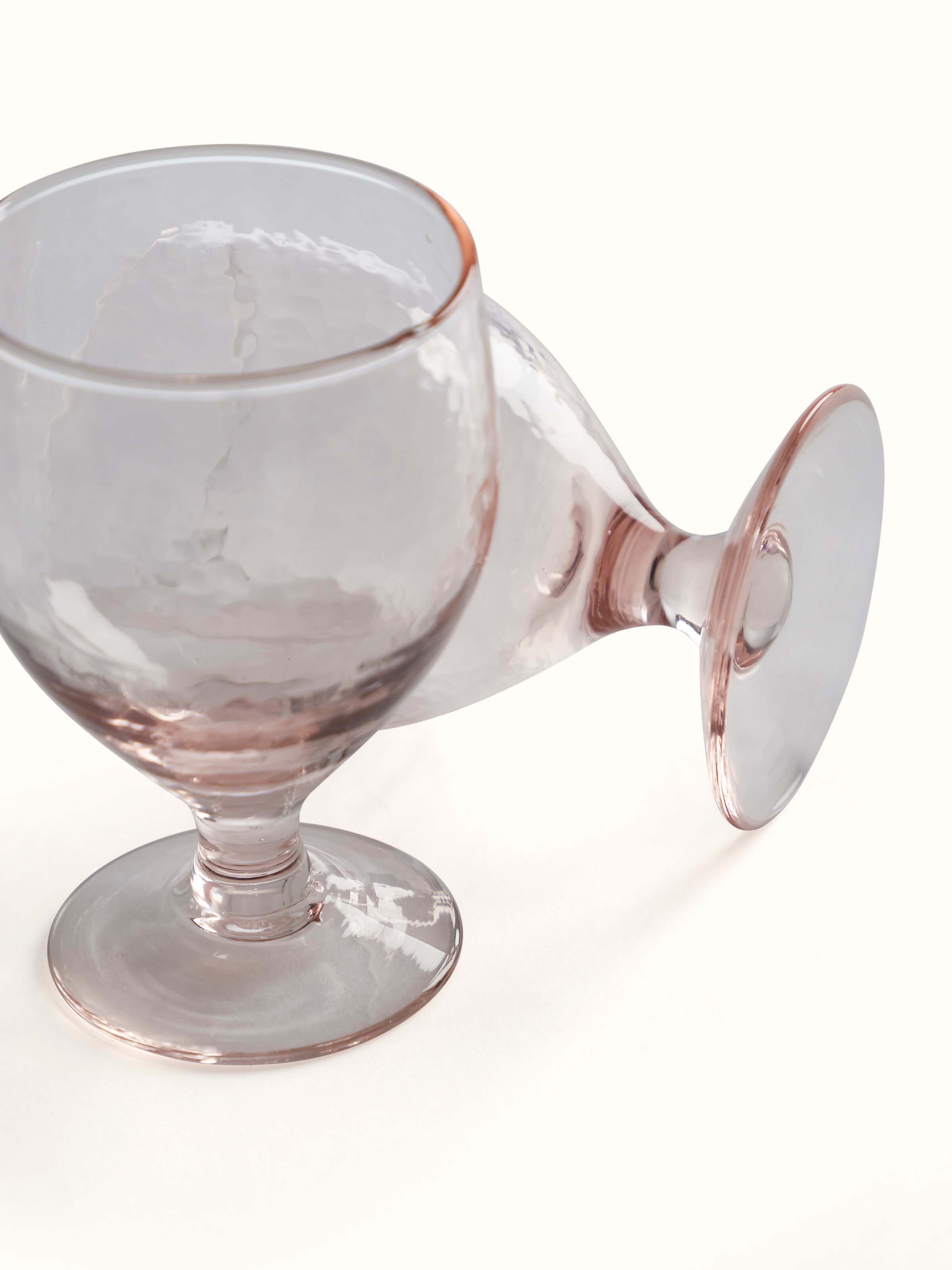 Angled view of Glass-worked wine glasses (6 pcs) emphasizing their refined shape and craftsmanship.